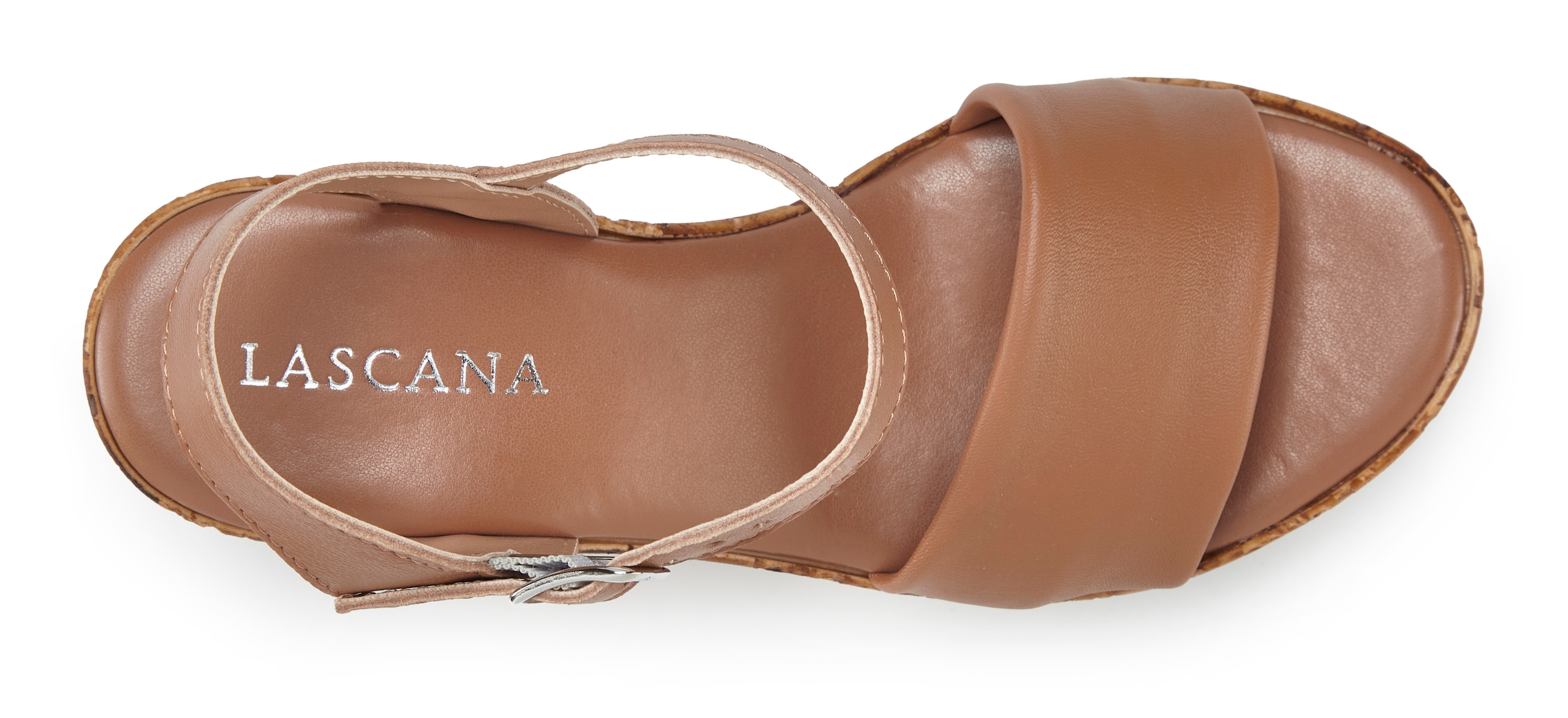 LASCANA Sandalette »Sommerschuh, offener Schuh, Sandale, Keilsandalette,«  NEU aus Leder mit Keilabsatz in Kork-Optik