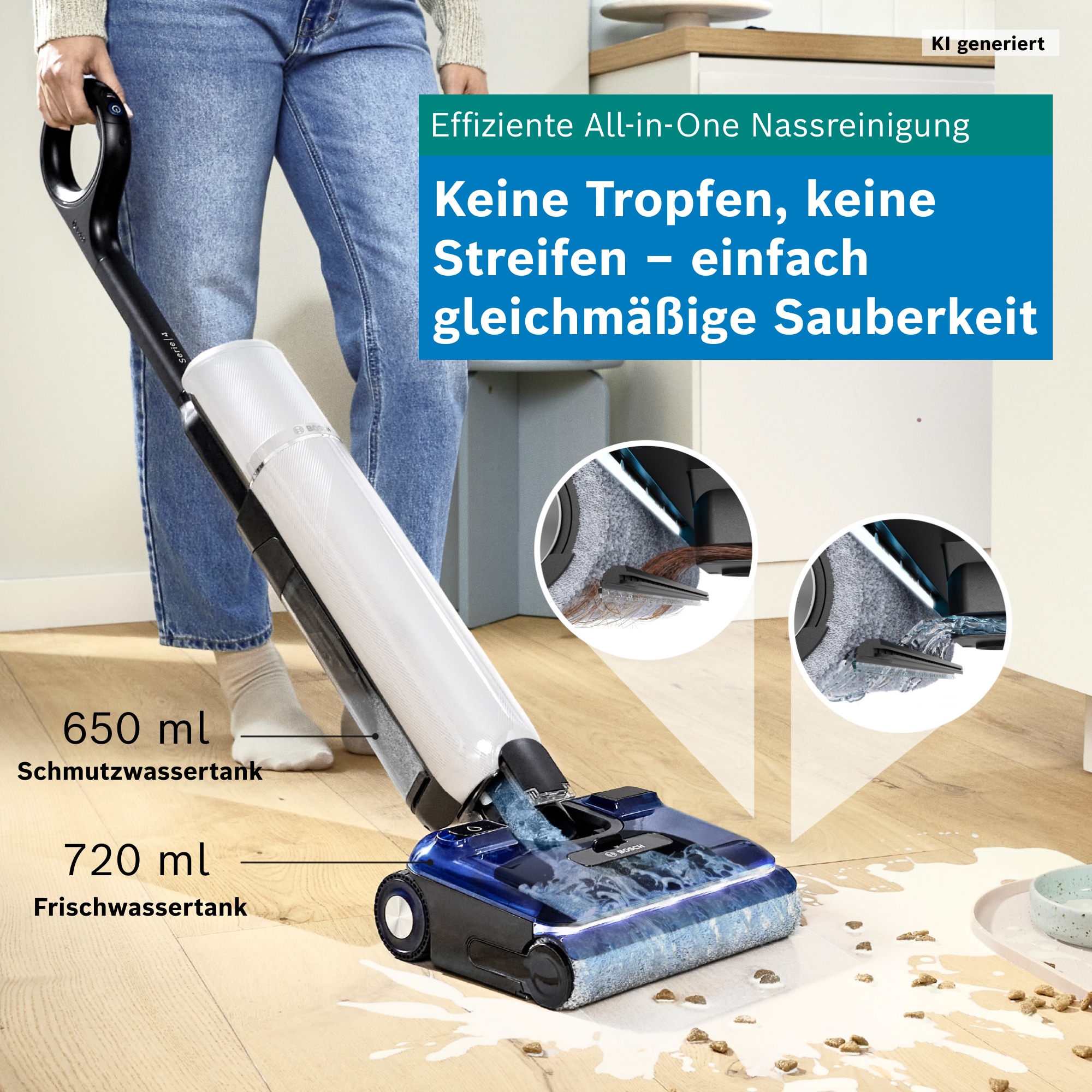 BOSCH Nass-Trocken-Sauger »OneFlow Serie 4 BHF41WM, Selbstreinigung, 24.000 PA Saugkraft« Anti-Haarverwicklung, LED-Licht, Schnelltrocknung, 40 min Akku / 150m²