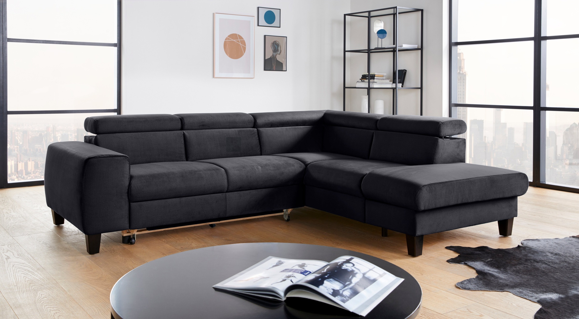COTTA Polstergarnitur »Morven L-Form«, (Set), Set bestehend aus: Ecksofa mit Kopfteilverstellung & Hocker