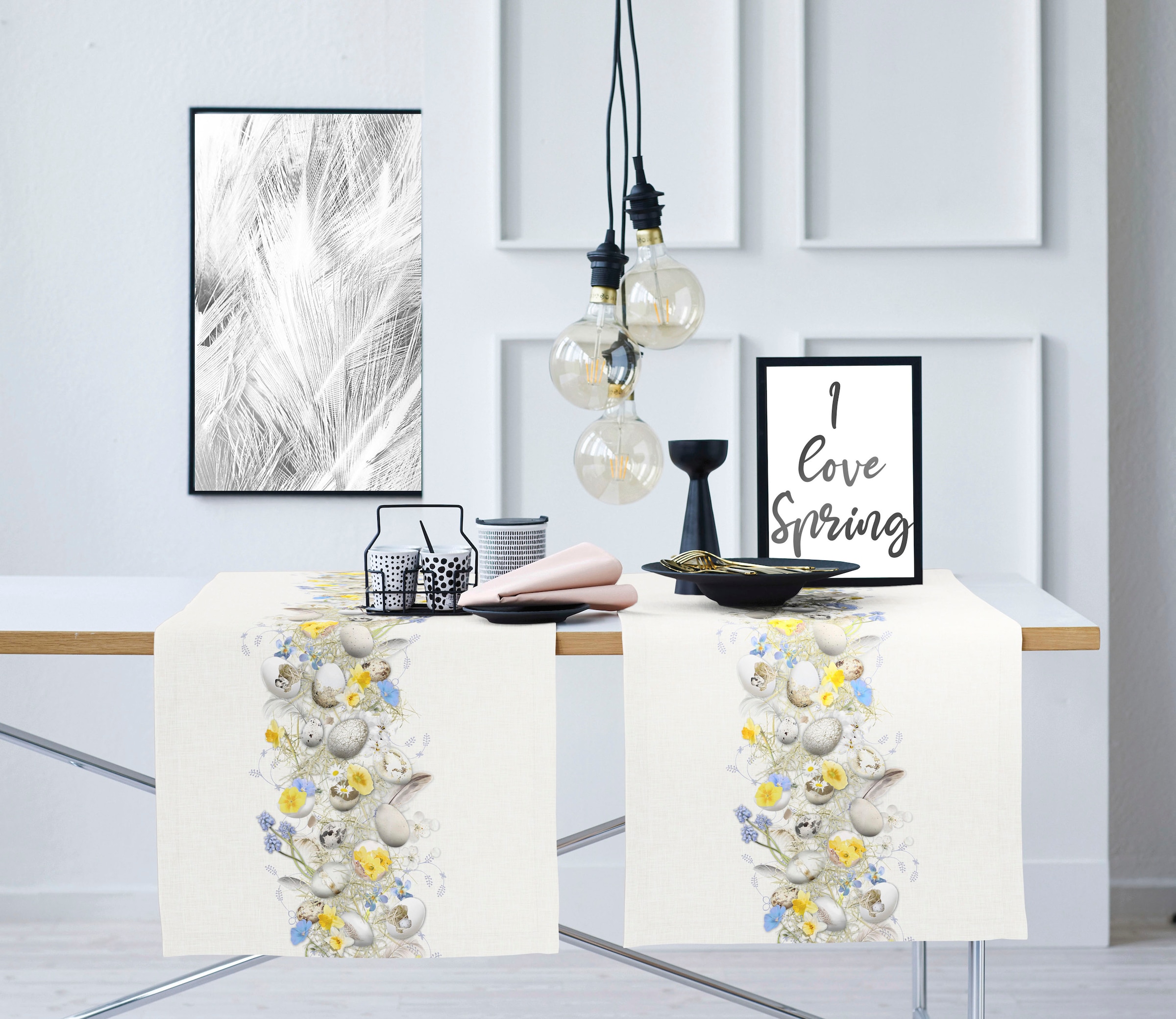 APELT EASTER, modisches »6810 Digitaldruck, St.), Osterdeko, mit Ostern«, HAPPY (1 Ostereiern Tischläufer und Design Blüten