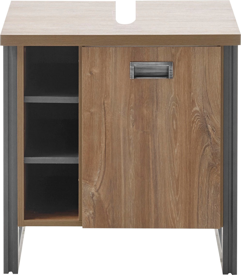 Home affaire Waschbeckenunterschrank »Detroit, Waschtisch mit Apothekergriff, Badschrank im Industrialdesign«, Eiche Dekor, mit offenen Fächern & Stauraum, Breite 61 cm