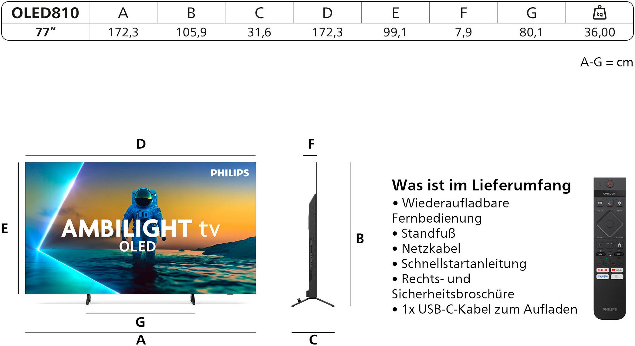 Philips OLED-Fernseher »77OLED810/12«, 4K Ultra HD, Google TV-Smart-TV