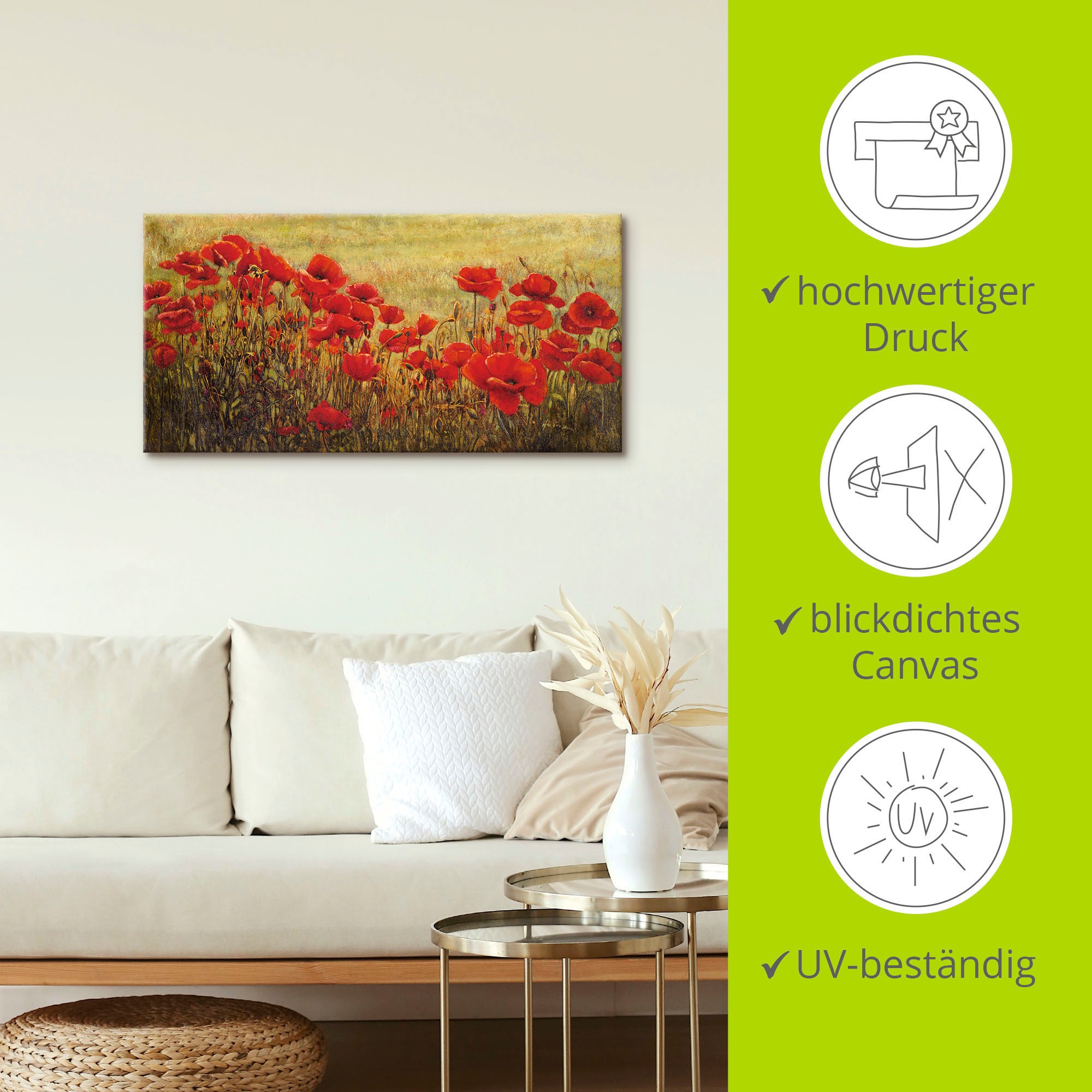 Artland Wandbild »Mohnfeld«, Blumenwiese, (1 St.), als Alubild, Outdoorbild, Leinwandbild in verschied. Größen