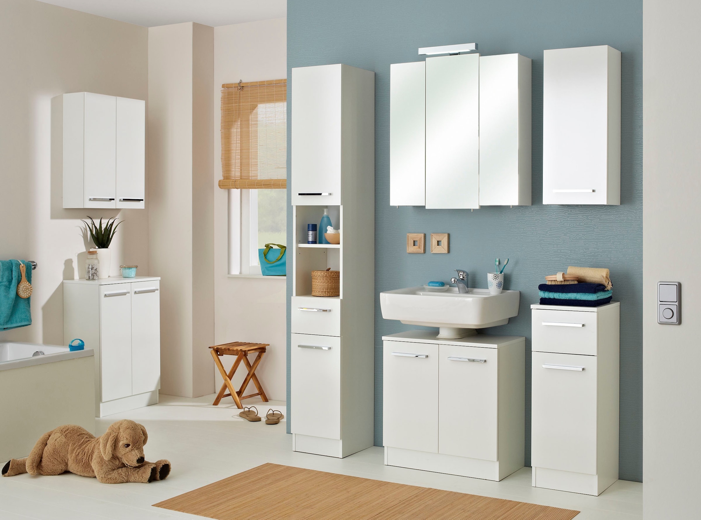 Saphir Hochschrank »Quickset 335 Badschrank 30 cm breit, 2 Türen, 1 Nische, 1 Schublade« Badezimmer-Hochschrank, Weiß Glanz, Griffe in Chrom glänzend