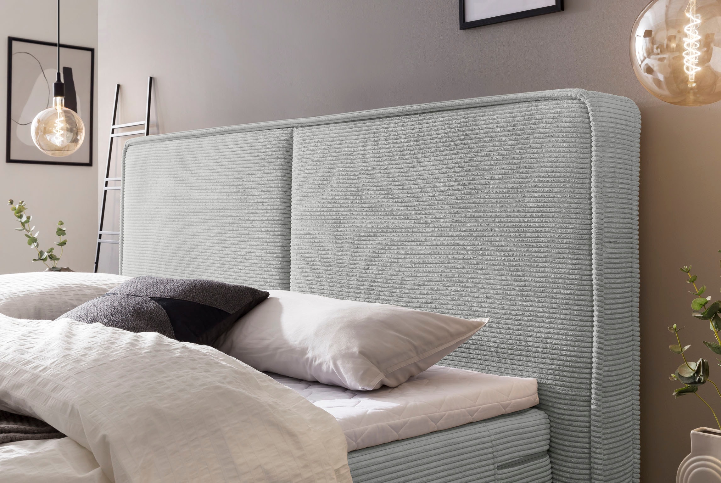 Home affaire Boxspringbett »SHERWOOD Hotelbett, Polsterbett«, Hochwertiger Cord,weiche Velours-Struktur, mit Topper, Eiche