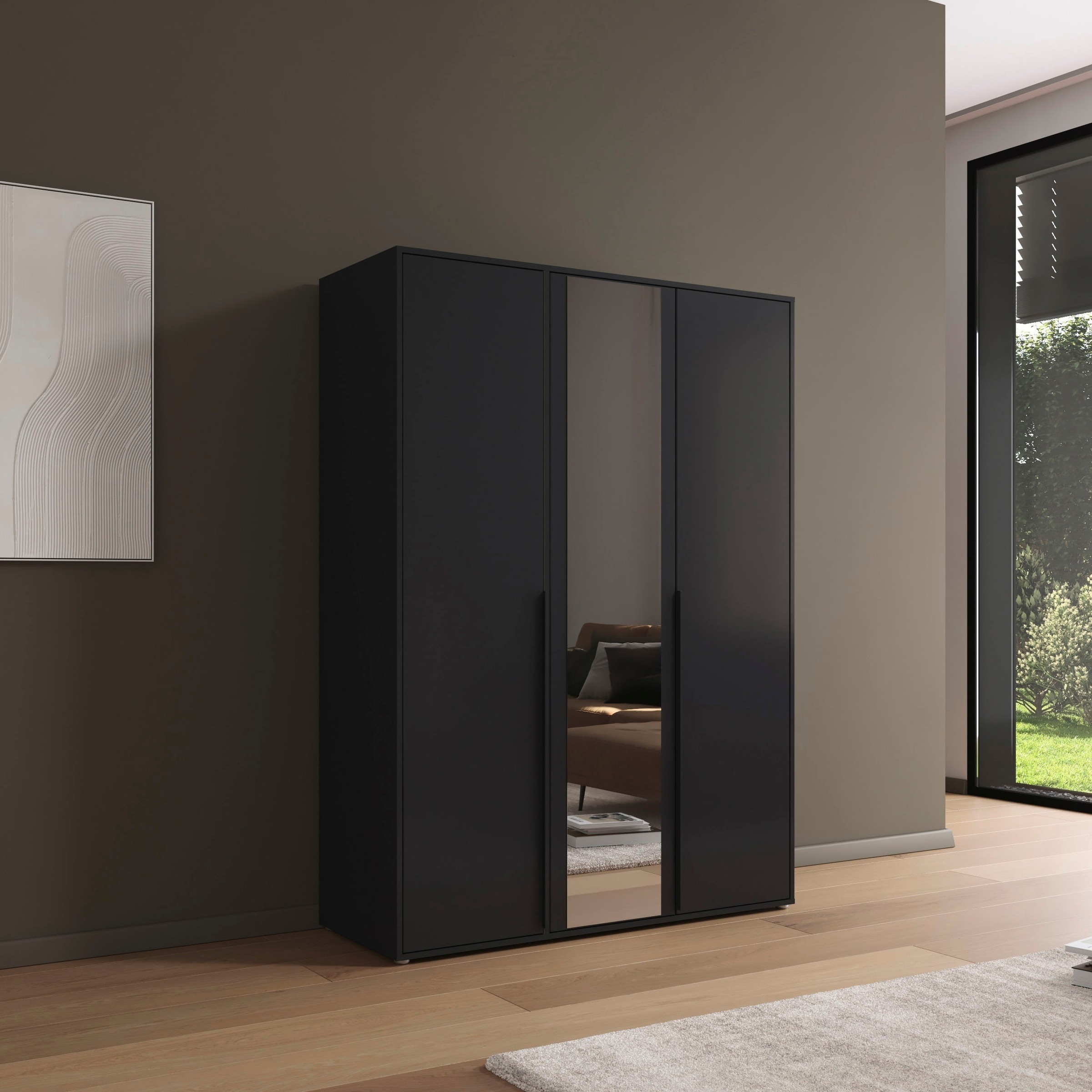 rauch Drehtürenschrank »Kleiderschrank Schrank Garderobe Wäscheschrank NAGATA mit Spiegel«, (in 3 verschiedenen Ausstattungen BASIC/CLASSIC/PREMIUM), und modernen Stangengriffen in Graumetallic TOPSELLER MADE IN GERMANY
