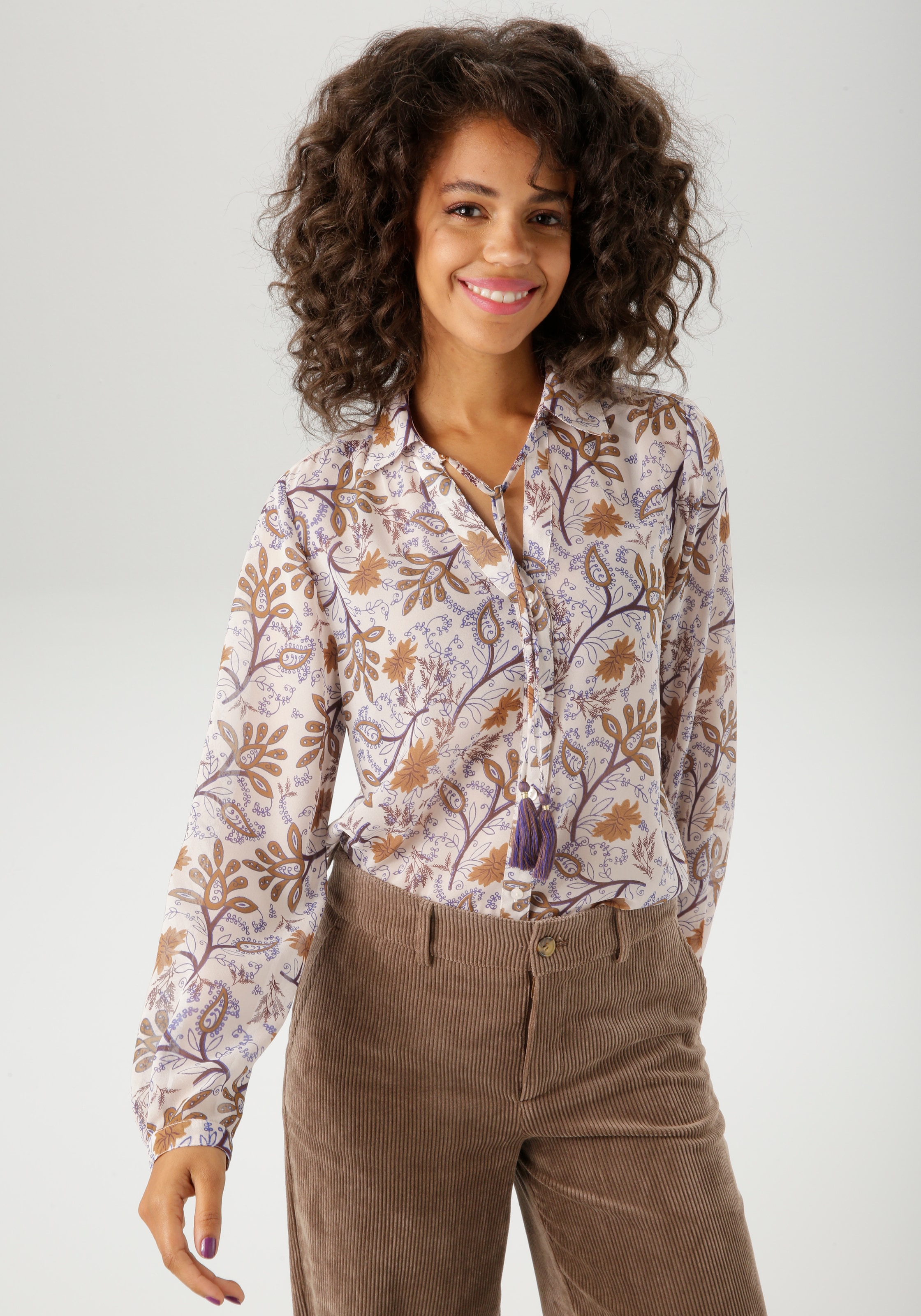 Aniston CASUAL Hemdbluse mit fantasievollem Blumendruck- jedes Teil ein Unikat- NEUE KOLLEKTION