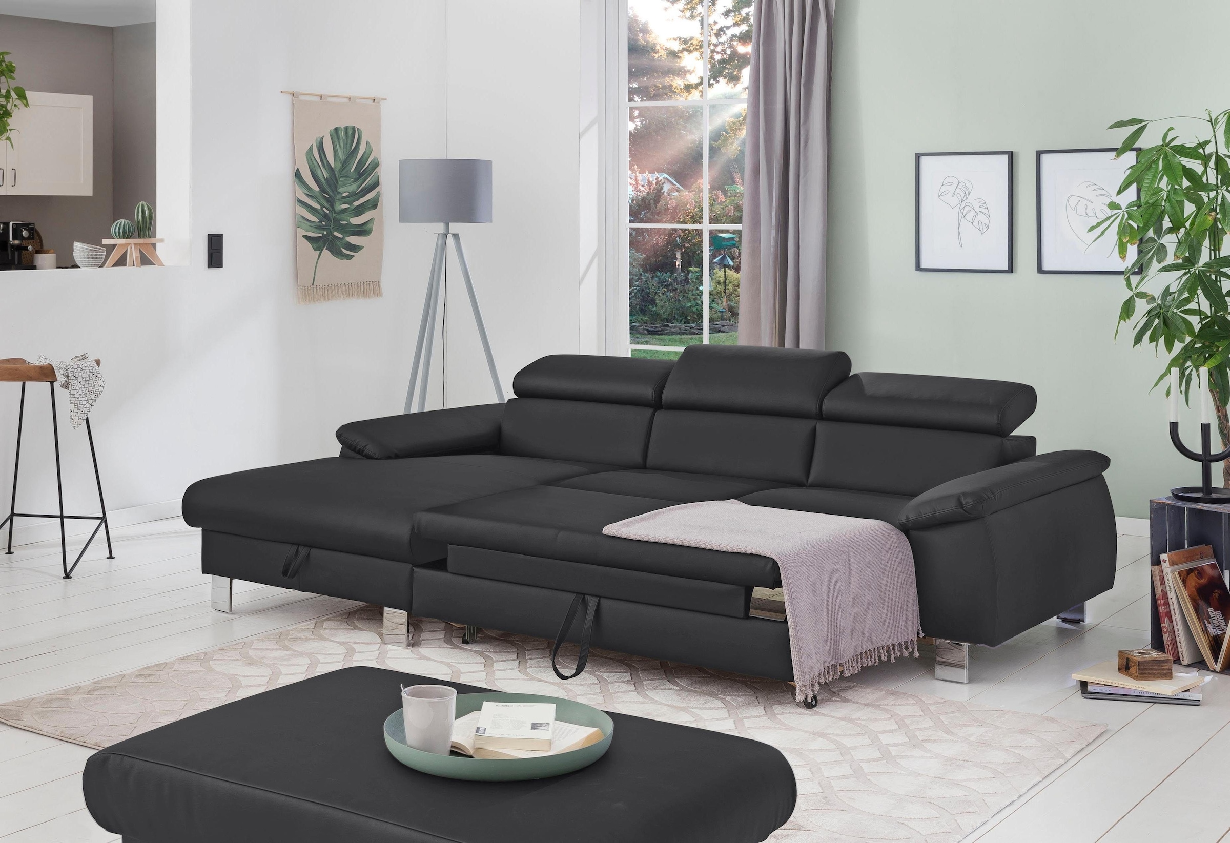 COTTA Polstergarnitur »Komaris L-Form«, (Set), Set bestehend aus: Ecksofa mit Kopfteilverstellung & Hocker