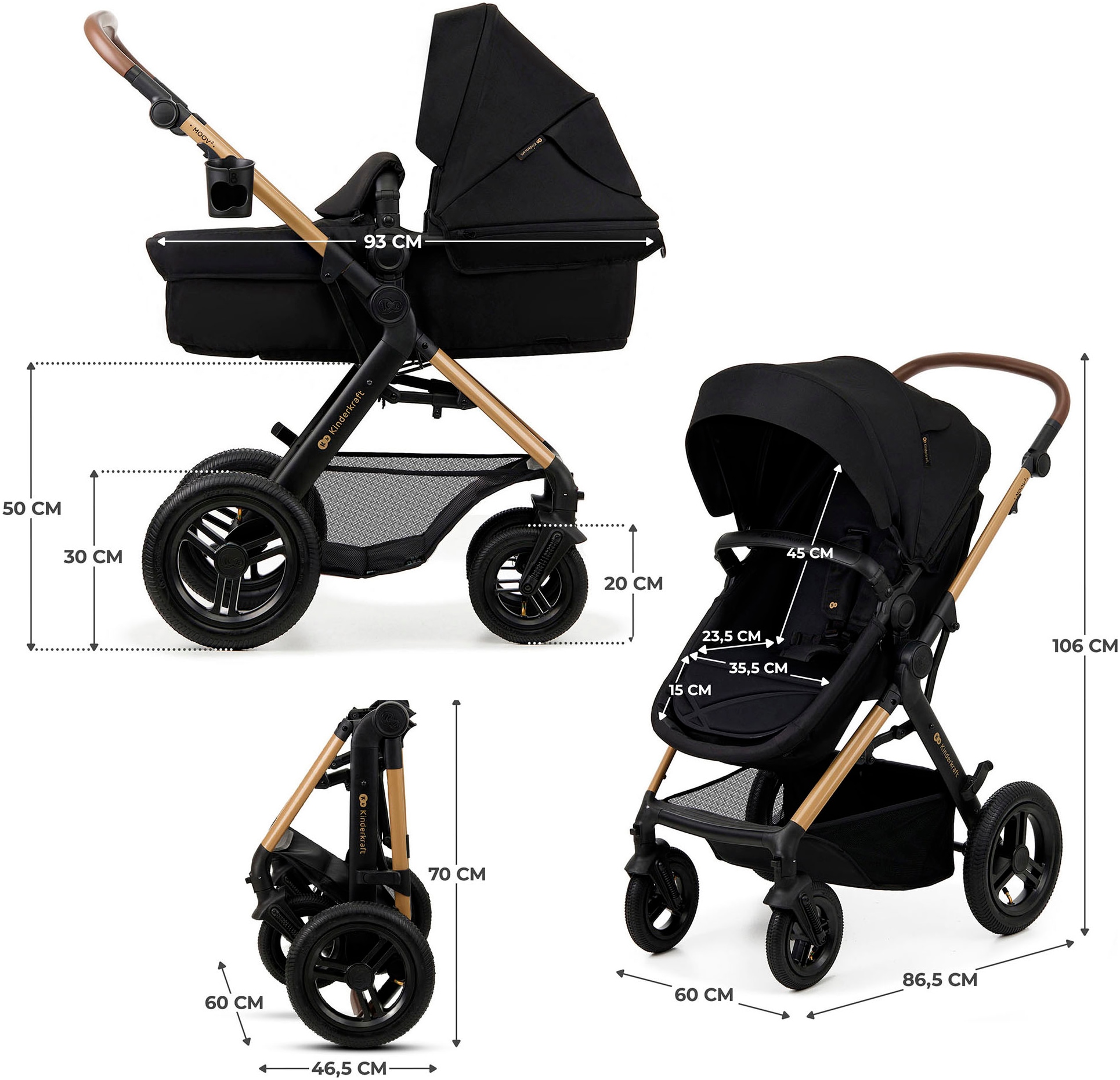 Kinderkraft Kombi-Kinderwagen »MOOV 2 4in1 AIR« 27 kg mit Luftreifen