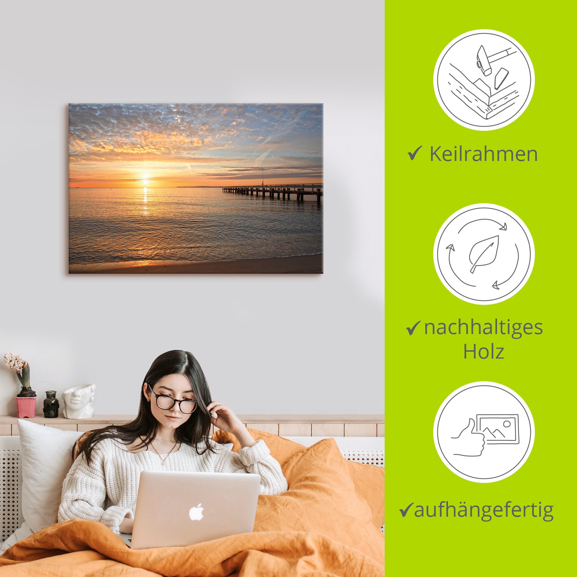 Artland Wandbild »Früh morgens an der Ostsee«, Bilder vom Sonnenuntergang & -aufgang, (1 St.), als Alubild, Outdoorbild, Leinwandbild, Poster, Wandaufkleber