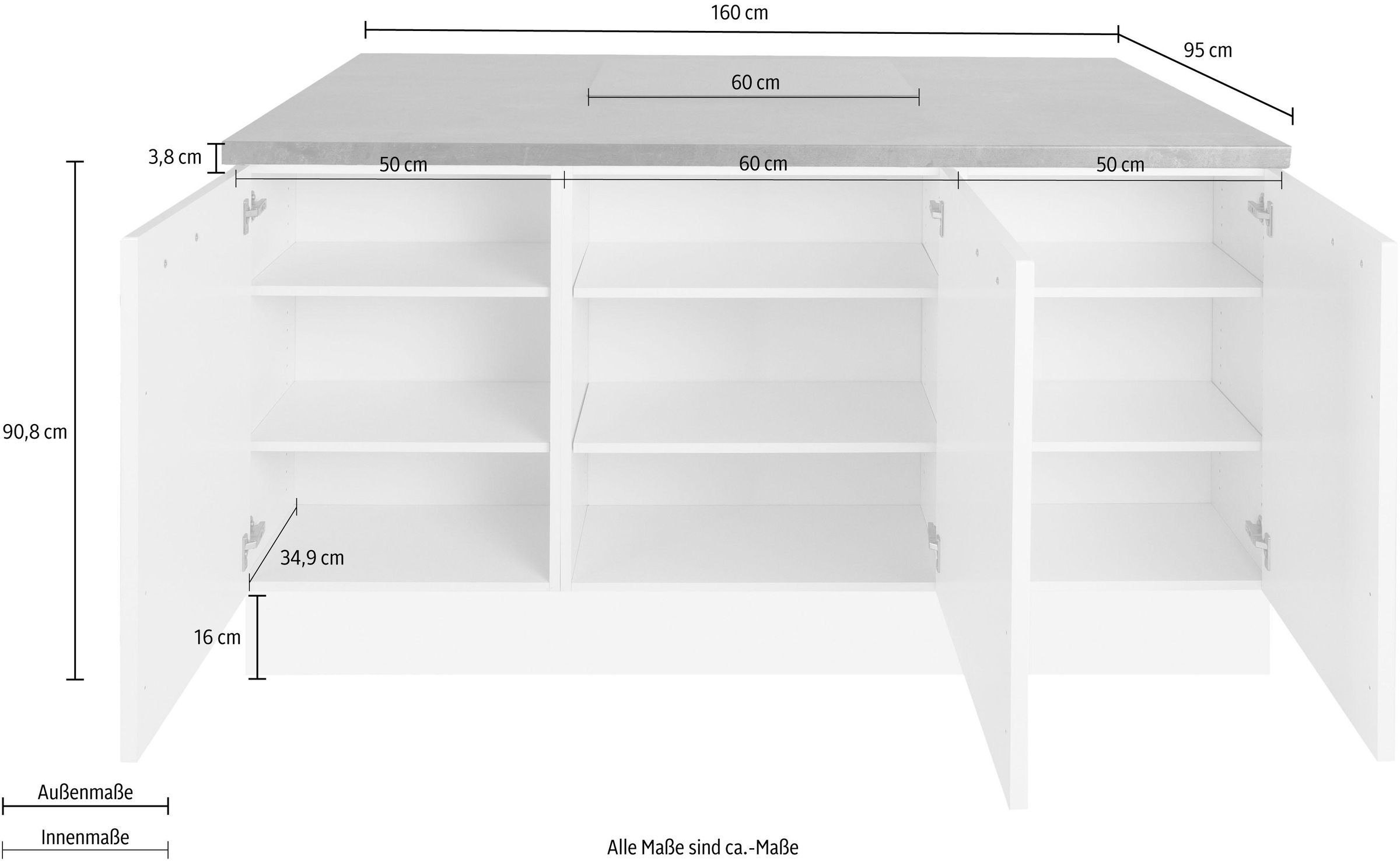 KOCHSTATION Kücheninsel »KS-Cara«, Vollauszüge und Soft-Close-Funktion, Stellbreite 160 x 95 cm