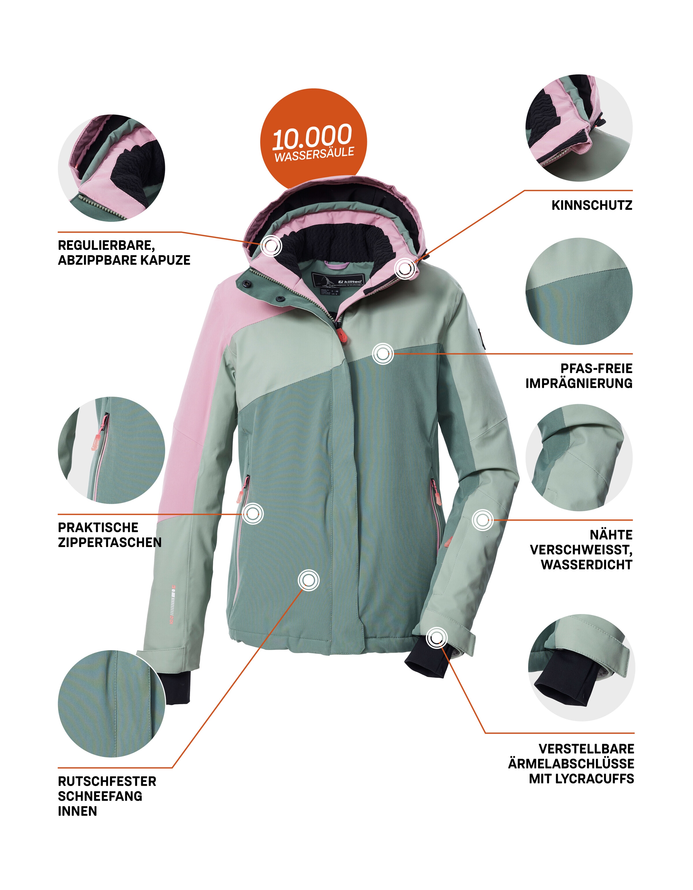 Killtec Skijacke »KSW 26 WMN SKI JCKT«, Wind- und wasserdicht, atmungsaktiv, Colourblock-Design, PFAs-frei