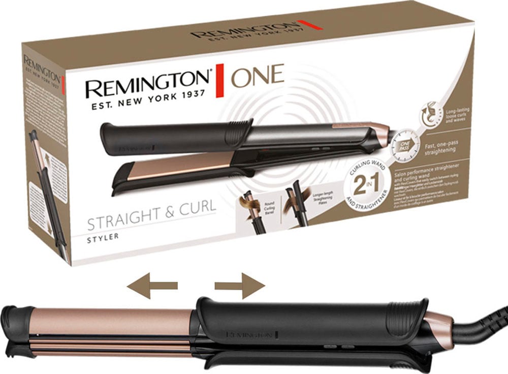 ONE Curl Glätteisen Remington Garantie mit »S6077 beheizter 3 Jahren Styler«, 2in1 & Straight XXL Außenfläche Styler,Glätt-/Lockenmodus mit zuschaltbarer