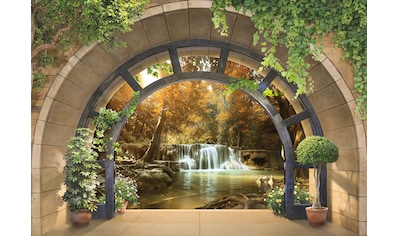 Consalnet Fototapete »3D Wasserfall«, Motiv, Fenster zum Wald, für Wohnzimmer oder... kaufen