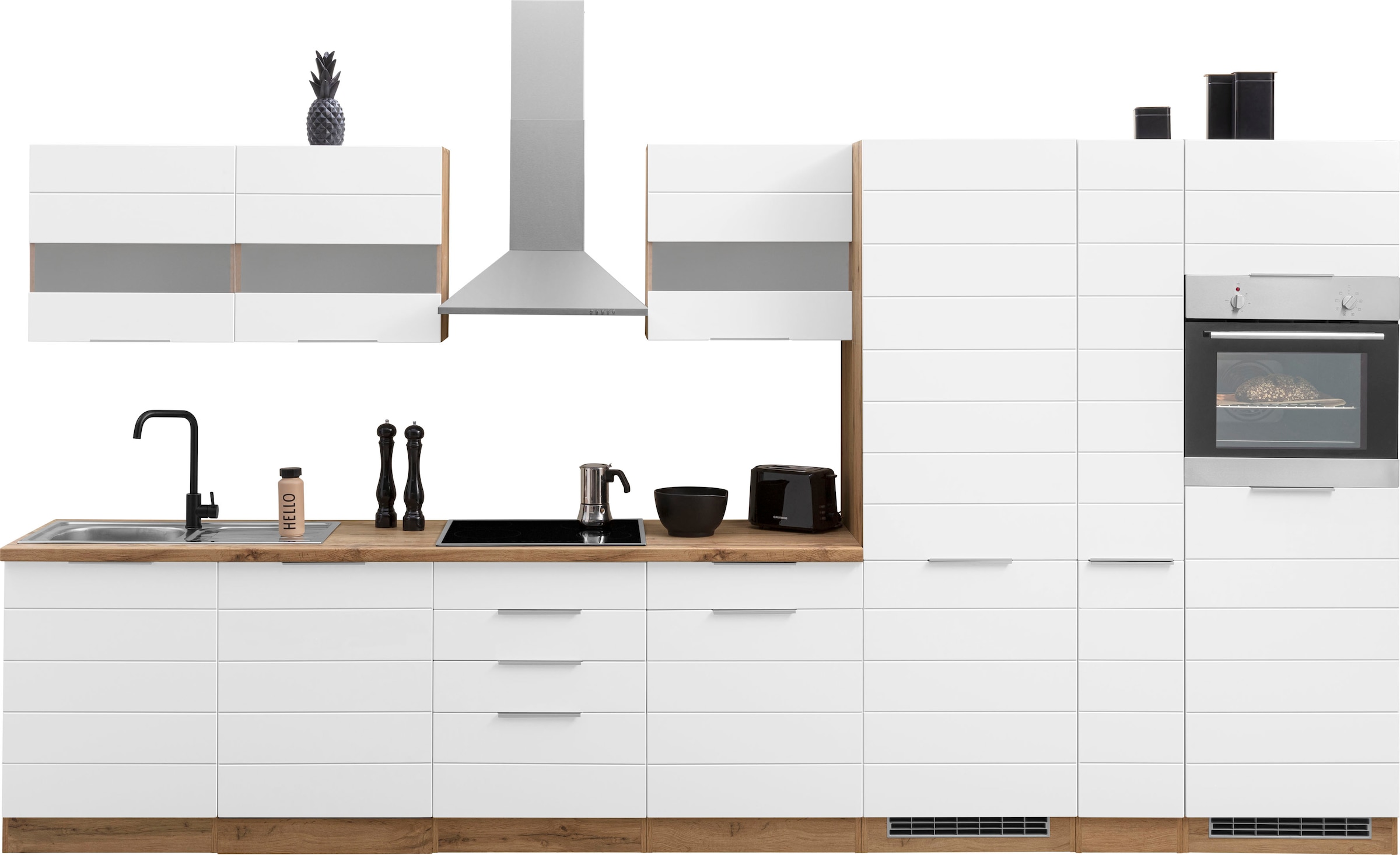KOCHSTATION Küchenzeile "KS-Luhe" 390 cm breit, wahlweise mit oder ohne E-Geräten, gefräste MDF-Fronten