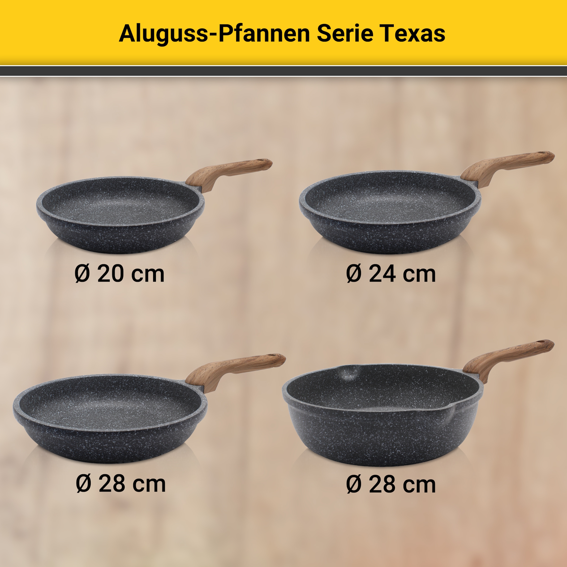 Krüger Bratpfanne »Aluguss Pfanne tief Texas, 28 cm«, Aluminiumguss, (1 tlg.), für Induktions-Kochfelder geeignet