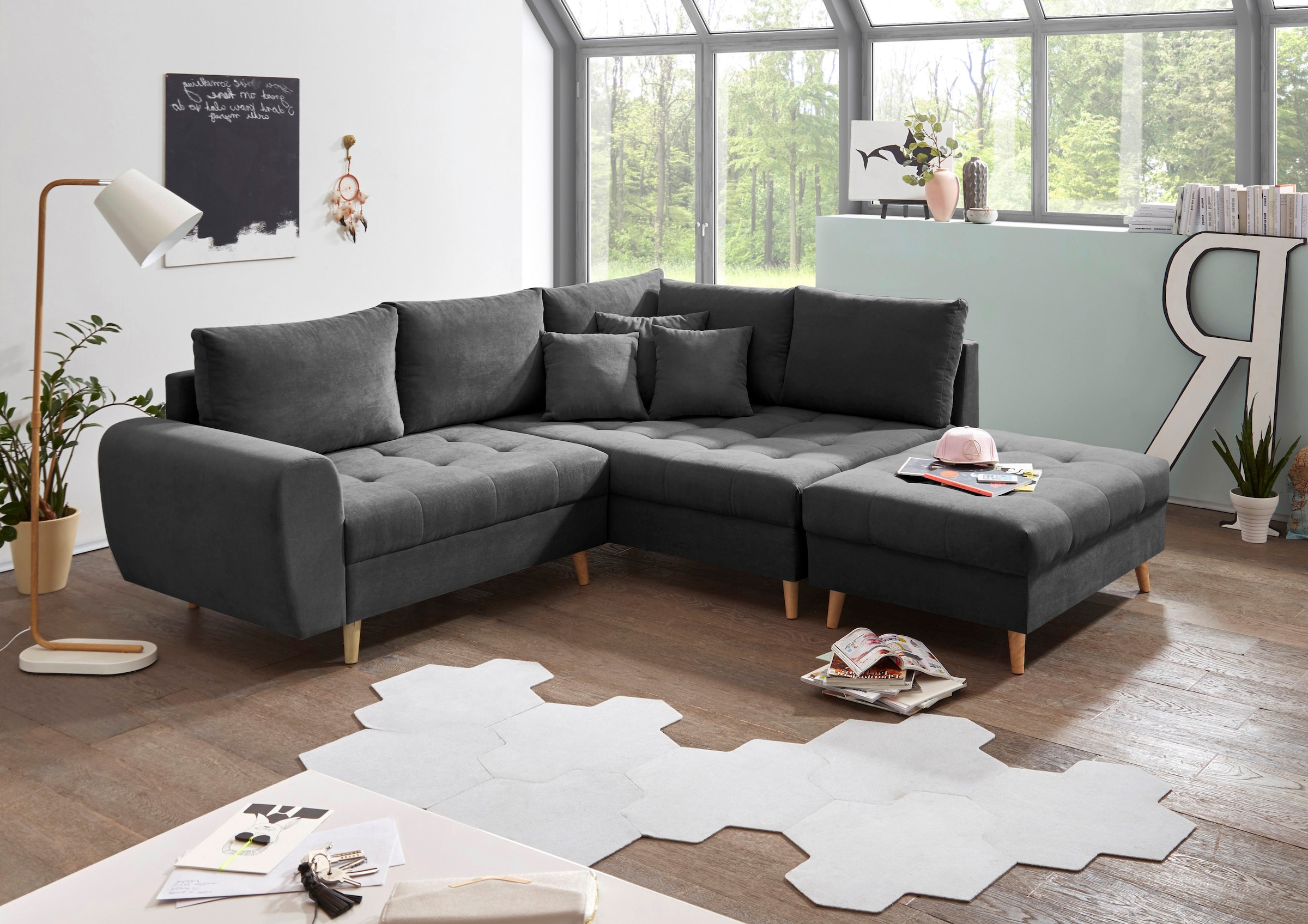 ED EXCITING DESIGN Ecksofa »Alice L-Form«, (Set), mit Hocker & 3 Zierkissen