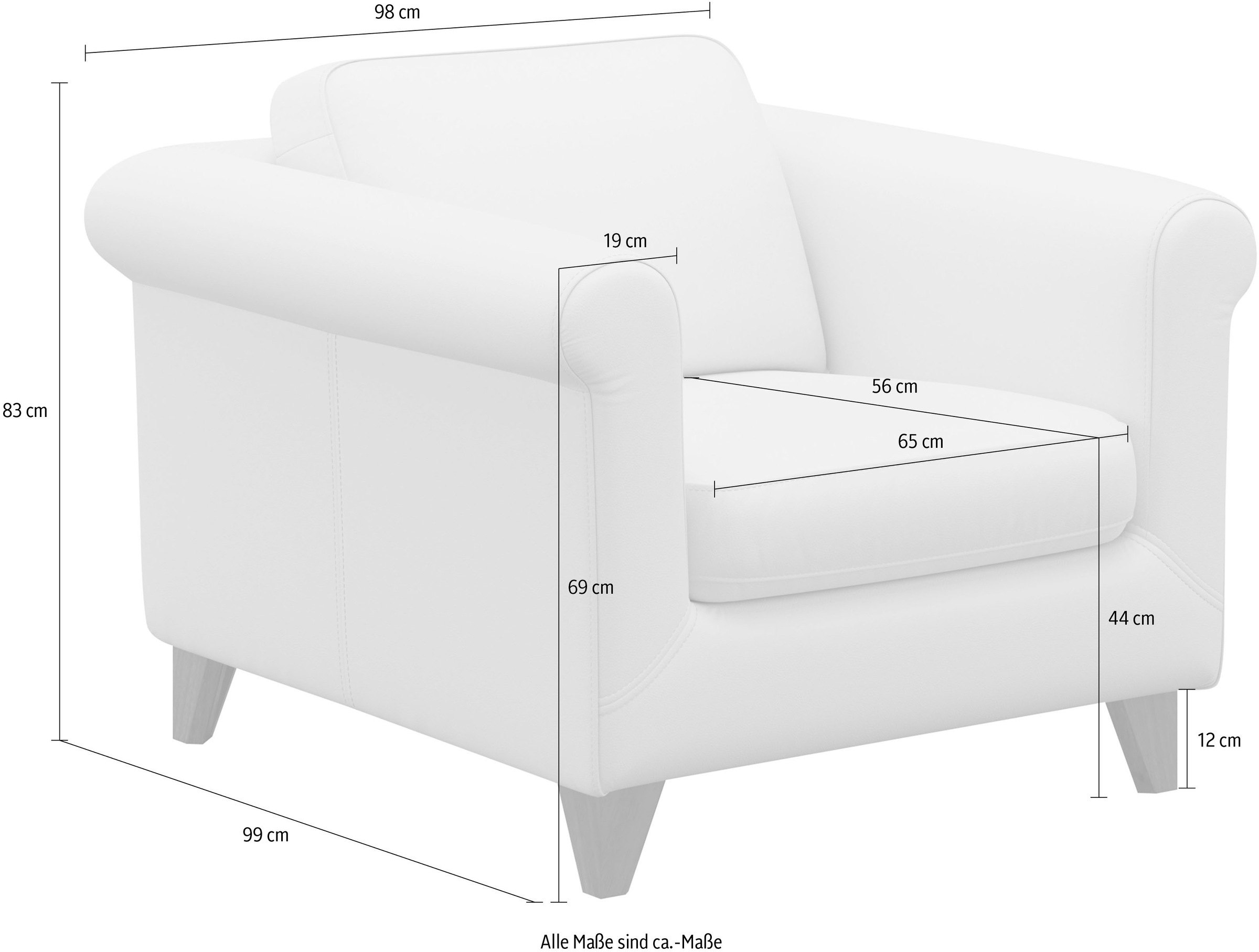 machalke® Sessel »amadeo« Ledersessel mit geschwungenen Armlehnen