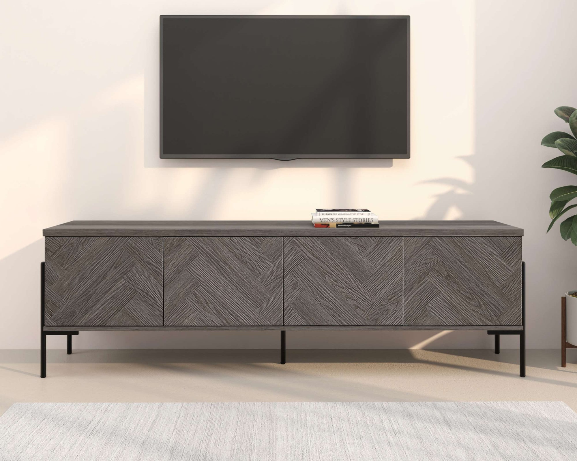 OTTO home Lowboard »Eadwine« TV-Kommode, Push-to-open, Türen mit Fischgräten Muster, Breite 175 cm