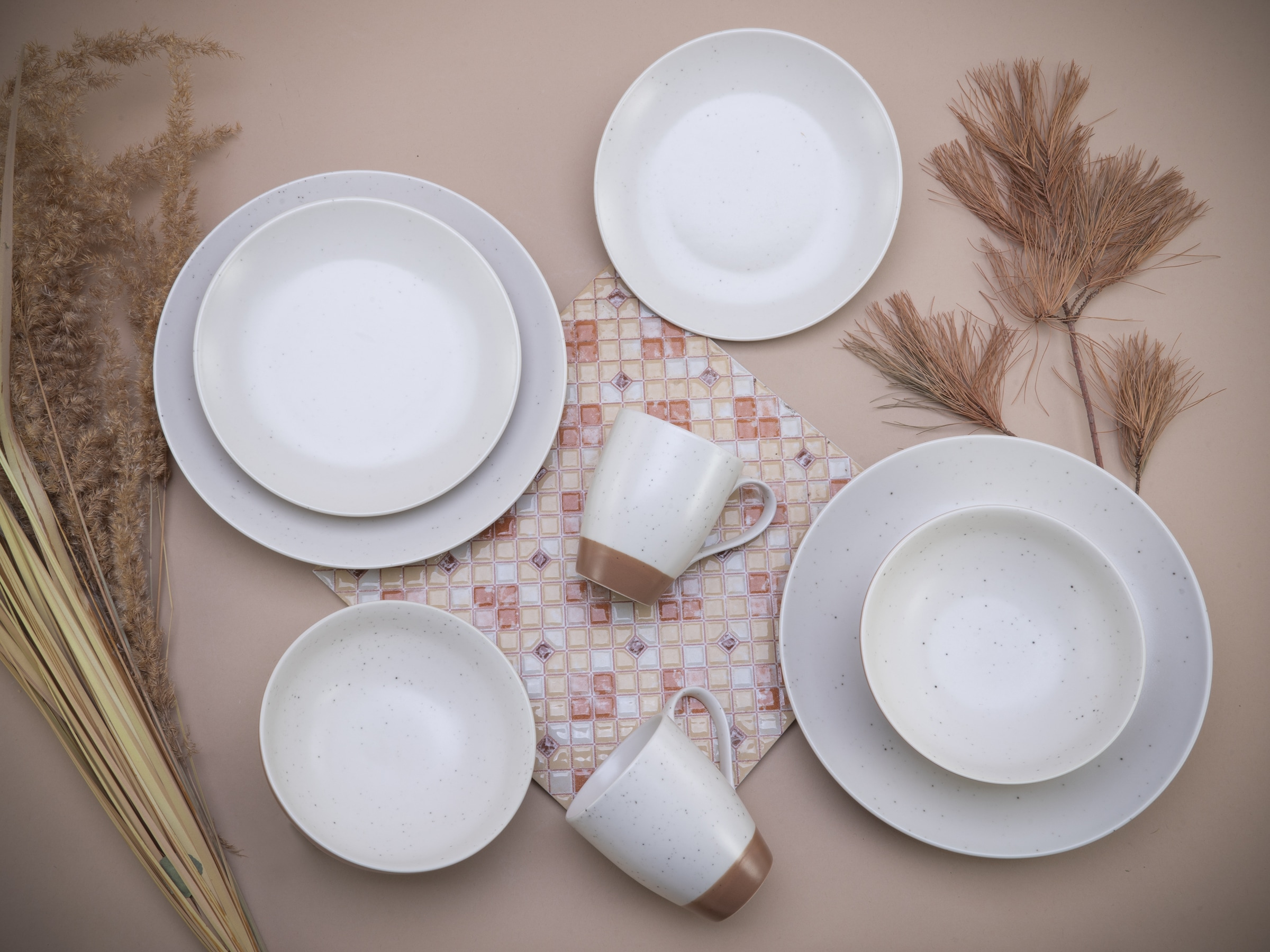 CreaTable Kombiservice »Geschirr-Set Sand Dunes«, (Set, 16 tlg., Kaffeeservice und Tafelservice im Set, für 4 Personen), Service, handwerklicher Töpfercharakter, 16 Teile, für 4 Personen