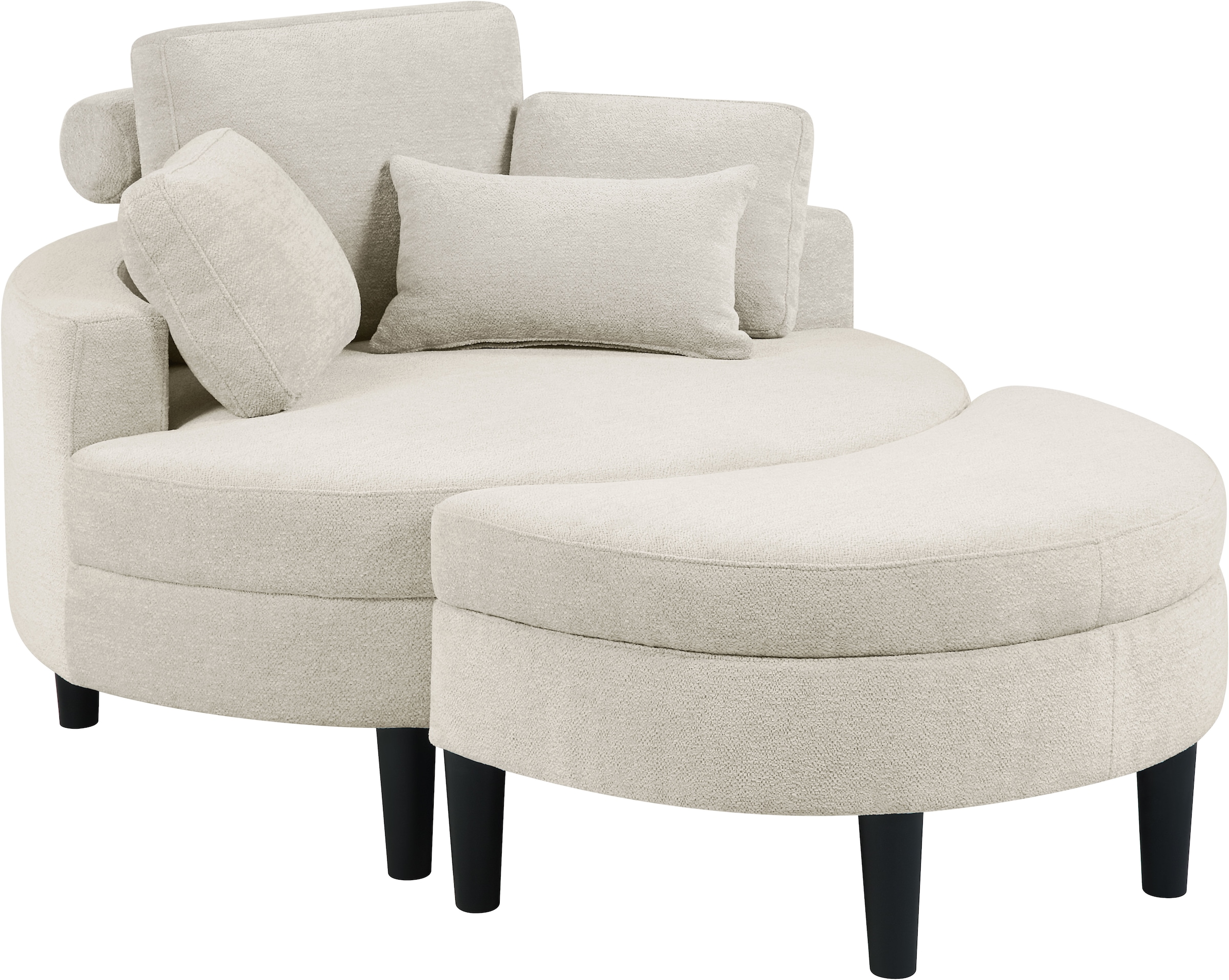 ATLANTIC home collection Loveseat »Ravi, B: 114 cm«, XXL- Sessel, mit Stauraumhocker, Rückenstütze & 4 Zierkissen