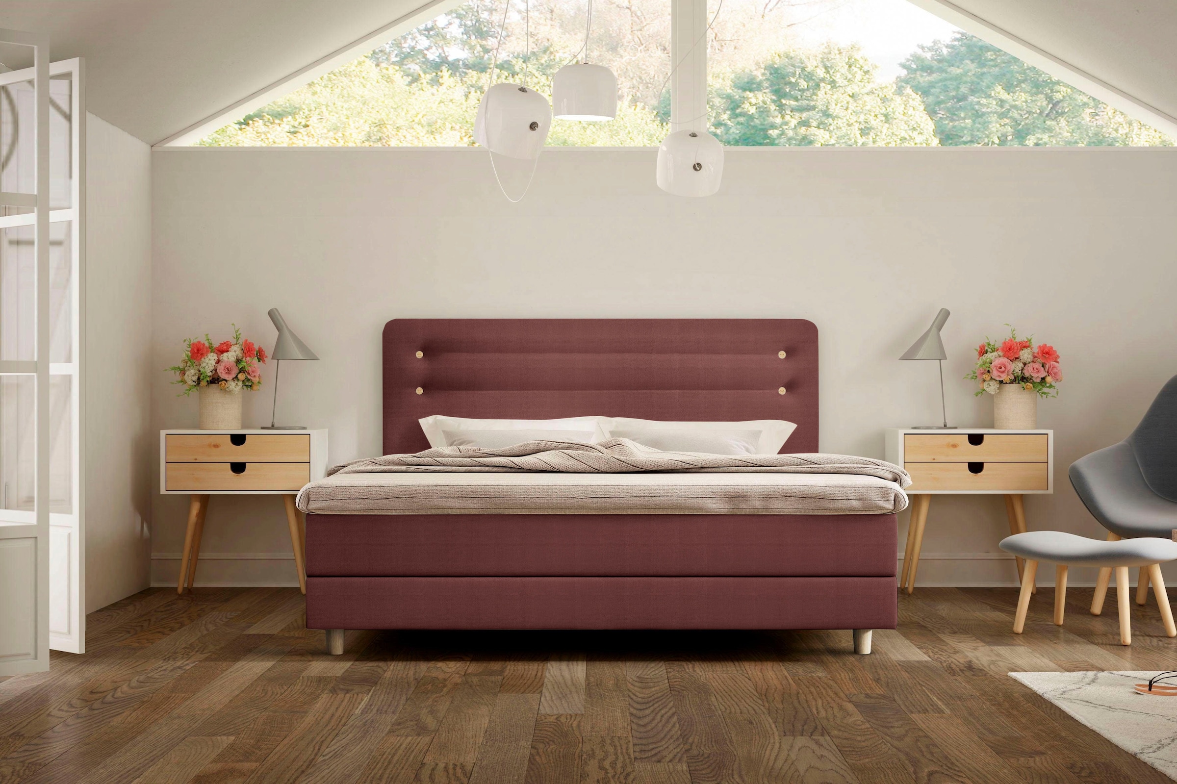 Boxspringbett »Fidelio«, inkl GELTEX® Next Topper, Holzfuß in Eiche