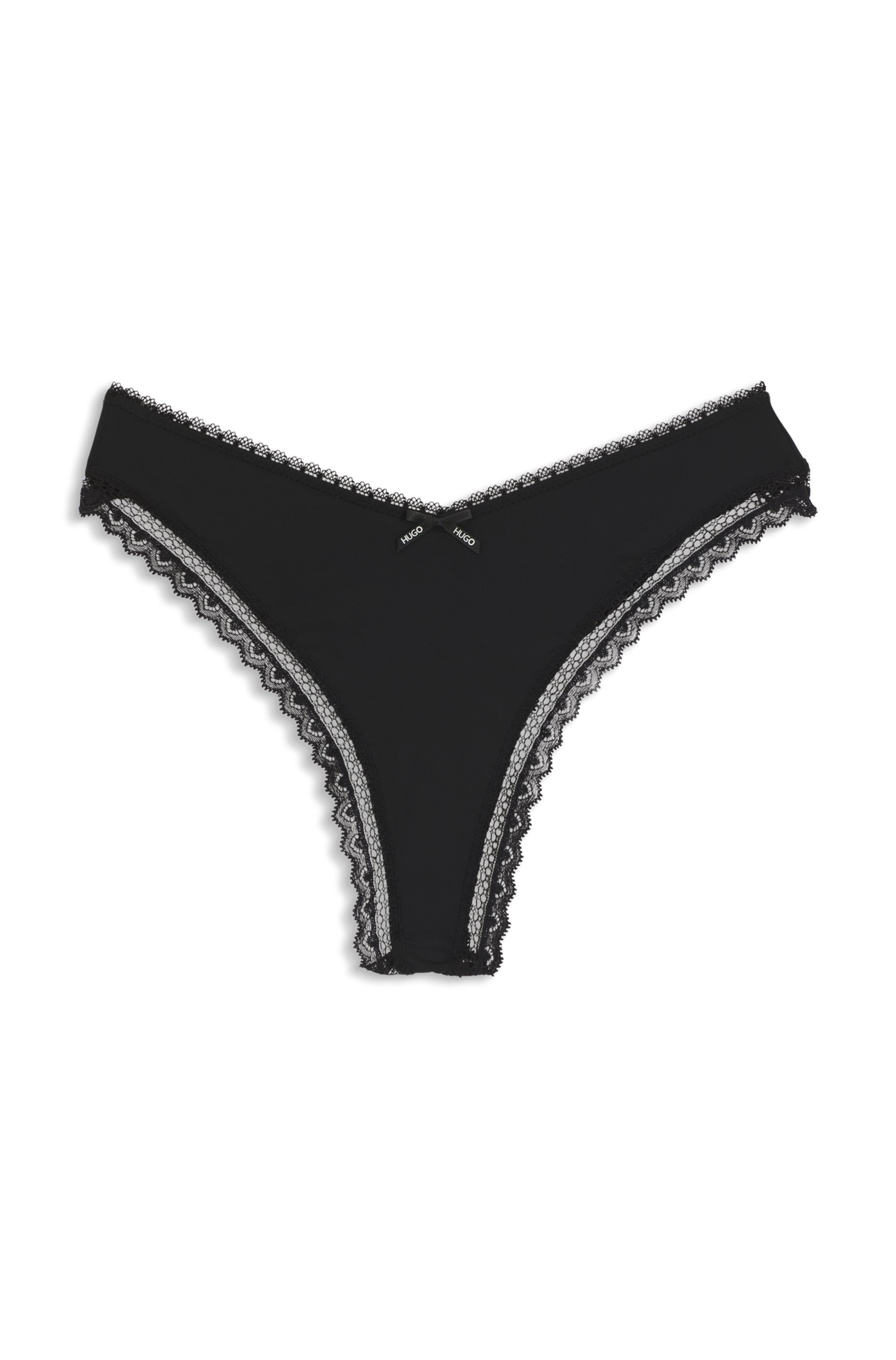 HUGO Underwear String elegante Spitzenbesätze, Logo-Schleife, mittlere Bundhöhe