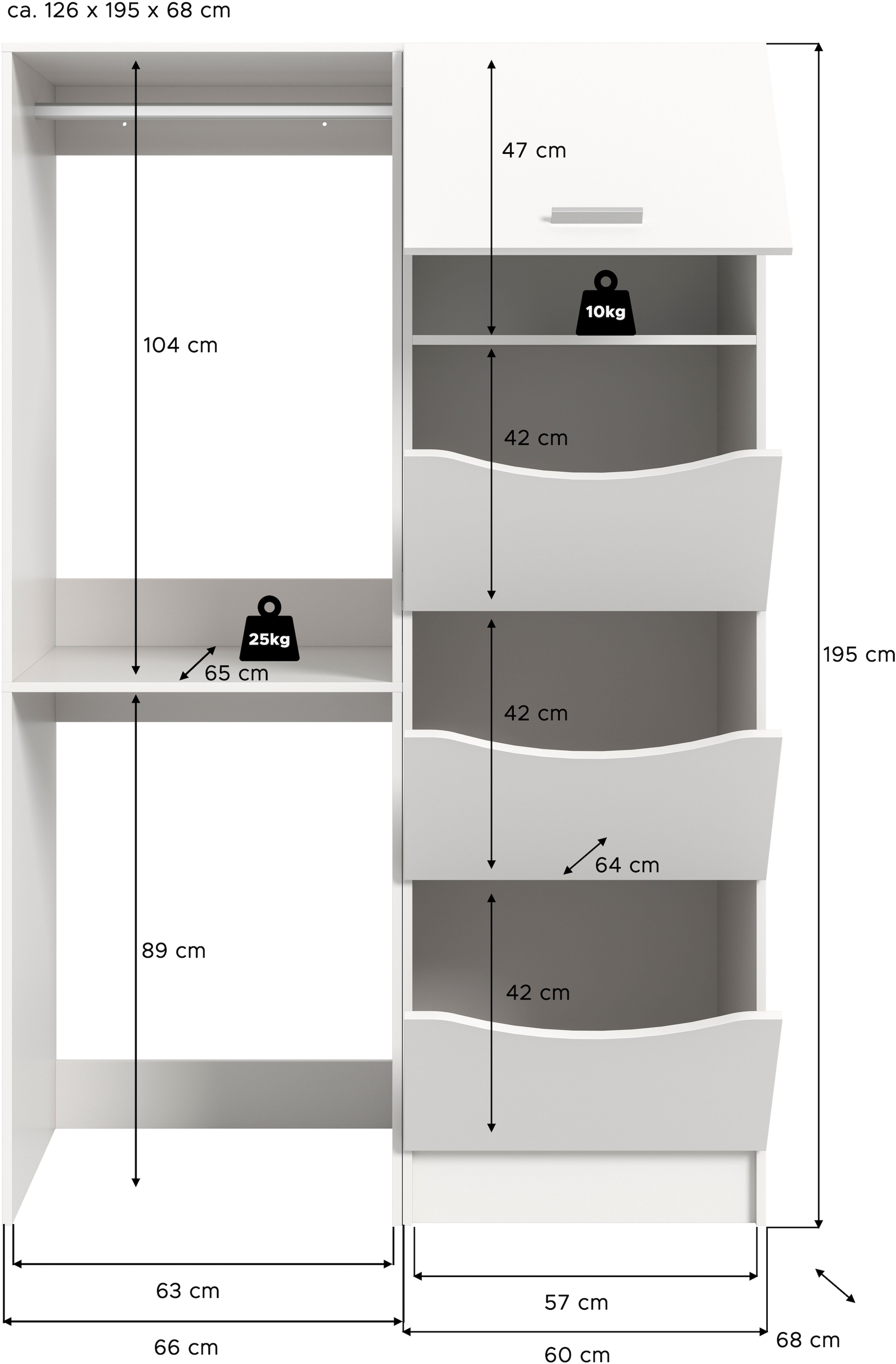 welltime Badmöbel-Set »FALAS, TOPSELLER!, 2-teilig, Hauswirtschaftsraum Set, Breite 126 cm« Set, bestehend aus: 1x Waschmaschinenumbauschrank & 1x Wäscheschrank, 2 Stk. tlg.
