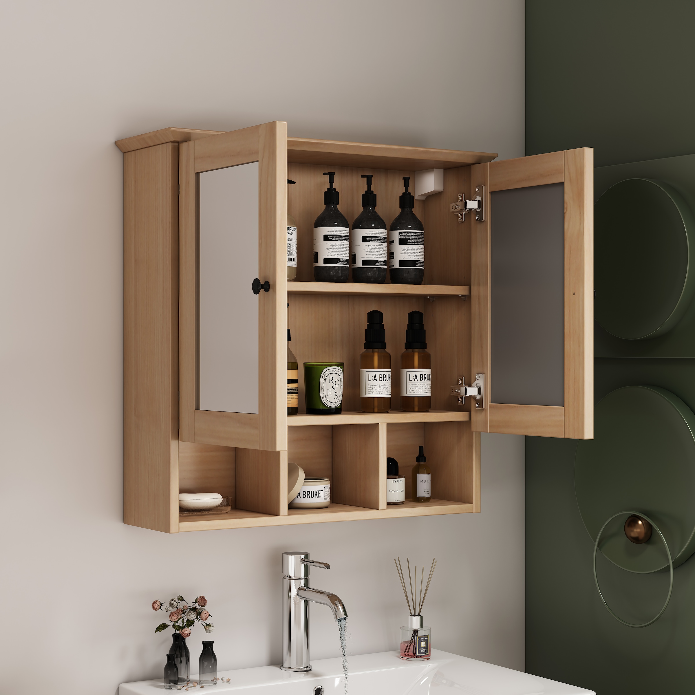 welltime Spiegelschrank »STOCKHOLM« mit 2 Spiegeltüren, offenen Fächern und verstellbaren Einlegeböden