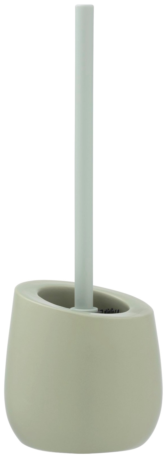 Portaspazzolino Wc In Ceramica Badi, Spazzolino Wc In Silicone Nero Con Testa In Silicone Ø 7,5 Cm, Antiaderente, Ceramica, Ø 13,5 X 38 Cm, Verde Opaco - Wenko