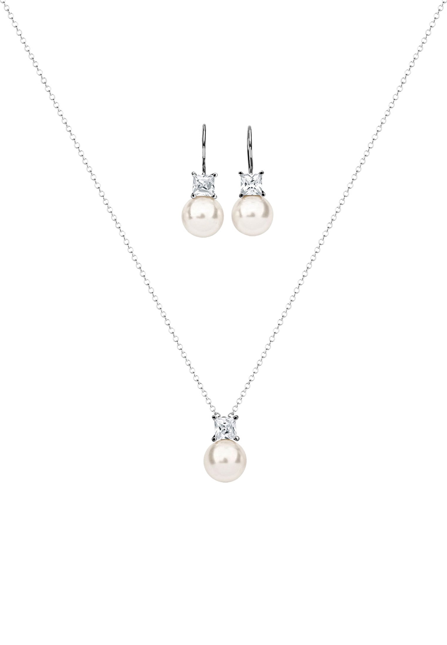 Nenalina Ohrring und Ketten Set »Schmuckset Zirkonia Synthetische Perle 925 Silber« ()