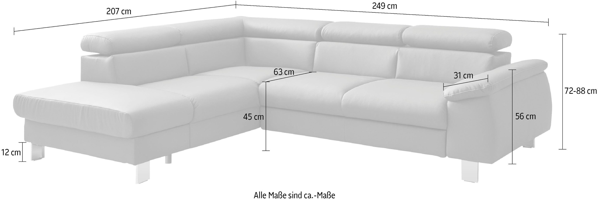 COTTA Polstergarnitur »Komaris L-Form, B: 249 bzw. 100 cm (Set: Ecksofa & Hocker)«, (Set), mit Kopfteilverstellung, optional Bettfunktion, Bettkasten & Licht