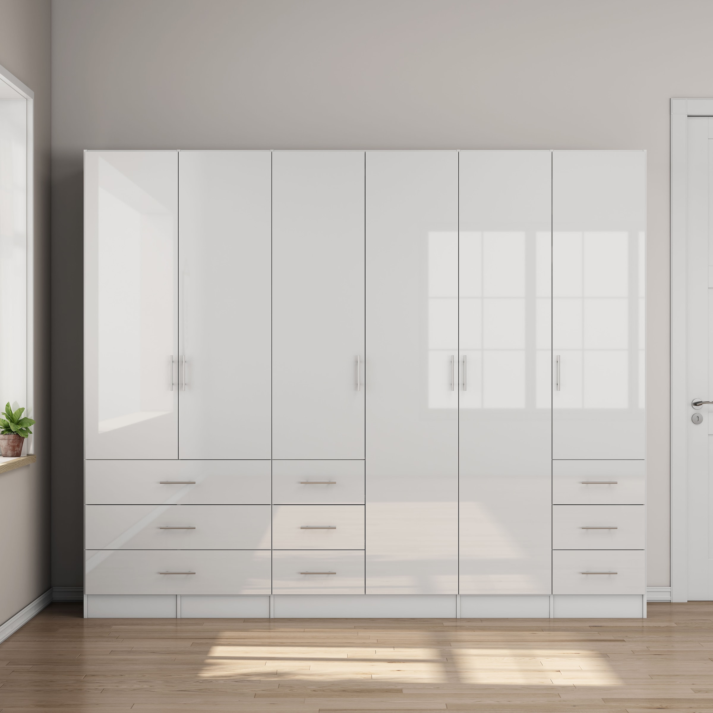 OTTO home Kleiderschrank »Trento Schlafzimmerschrank Garderobe Hochglanz Bestseller« Schrank mit 6 Türen und 9 Schubladen, höchglänzende Fronten