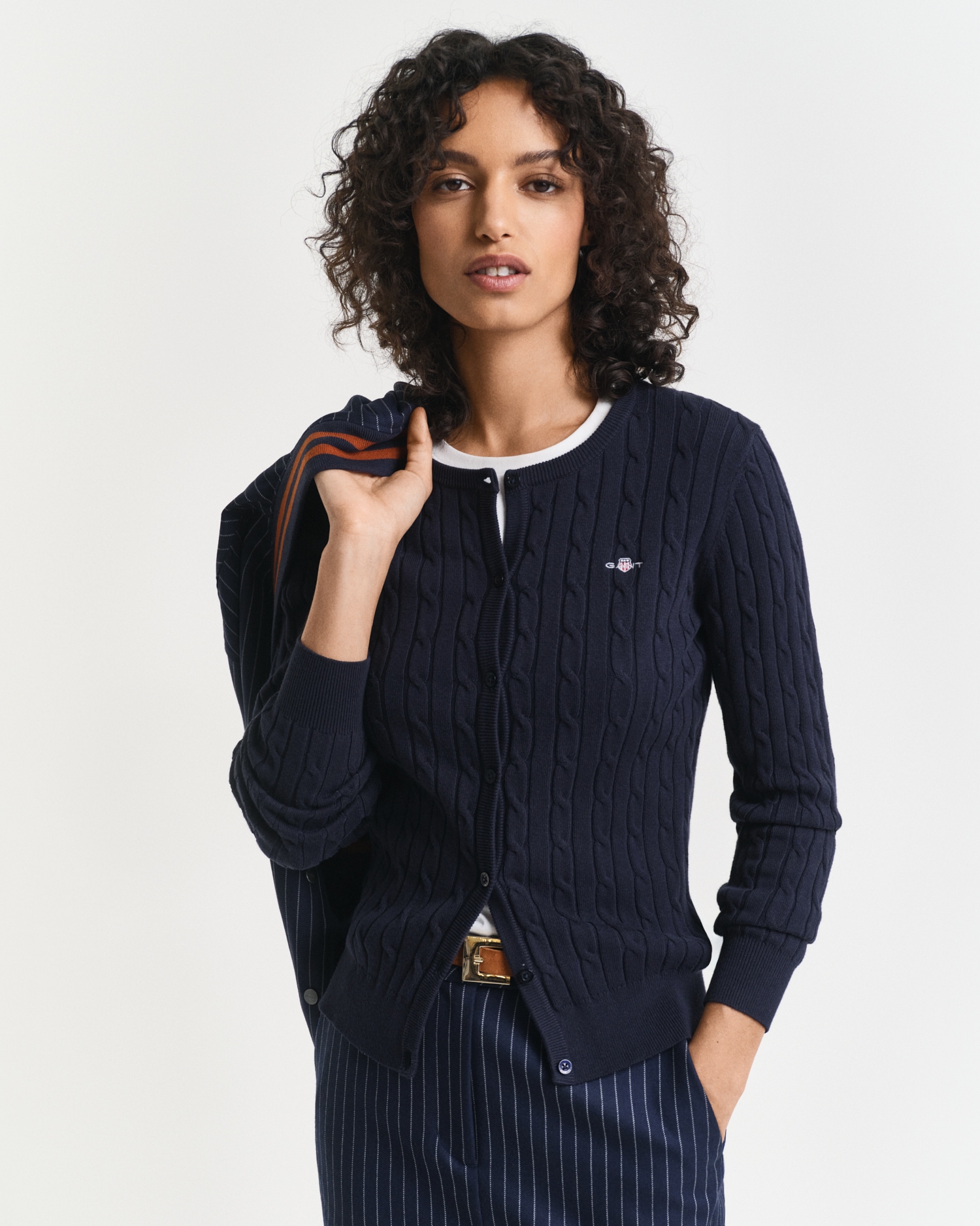 Gant Cardigan »STRETCH COTTON CABLE«, Zopfmuster, Slim Fit, Rundhals