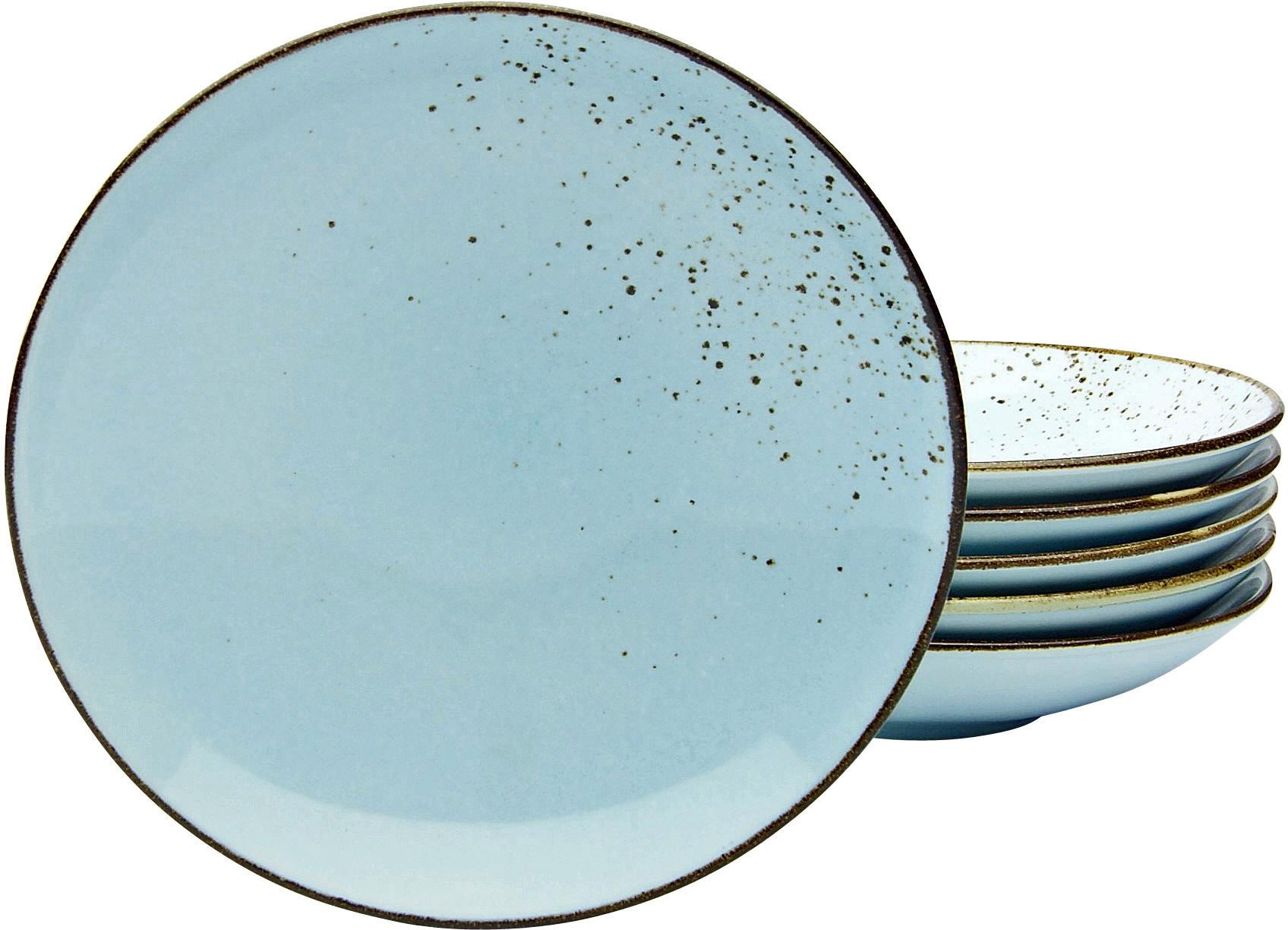 CreaTable Suppenteller "Essteller NATURE COLLECTION" Teller Set für 6 Personen, Ø 22 cm, Steinzeug, tiefe Teller