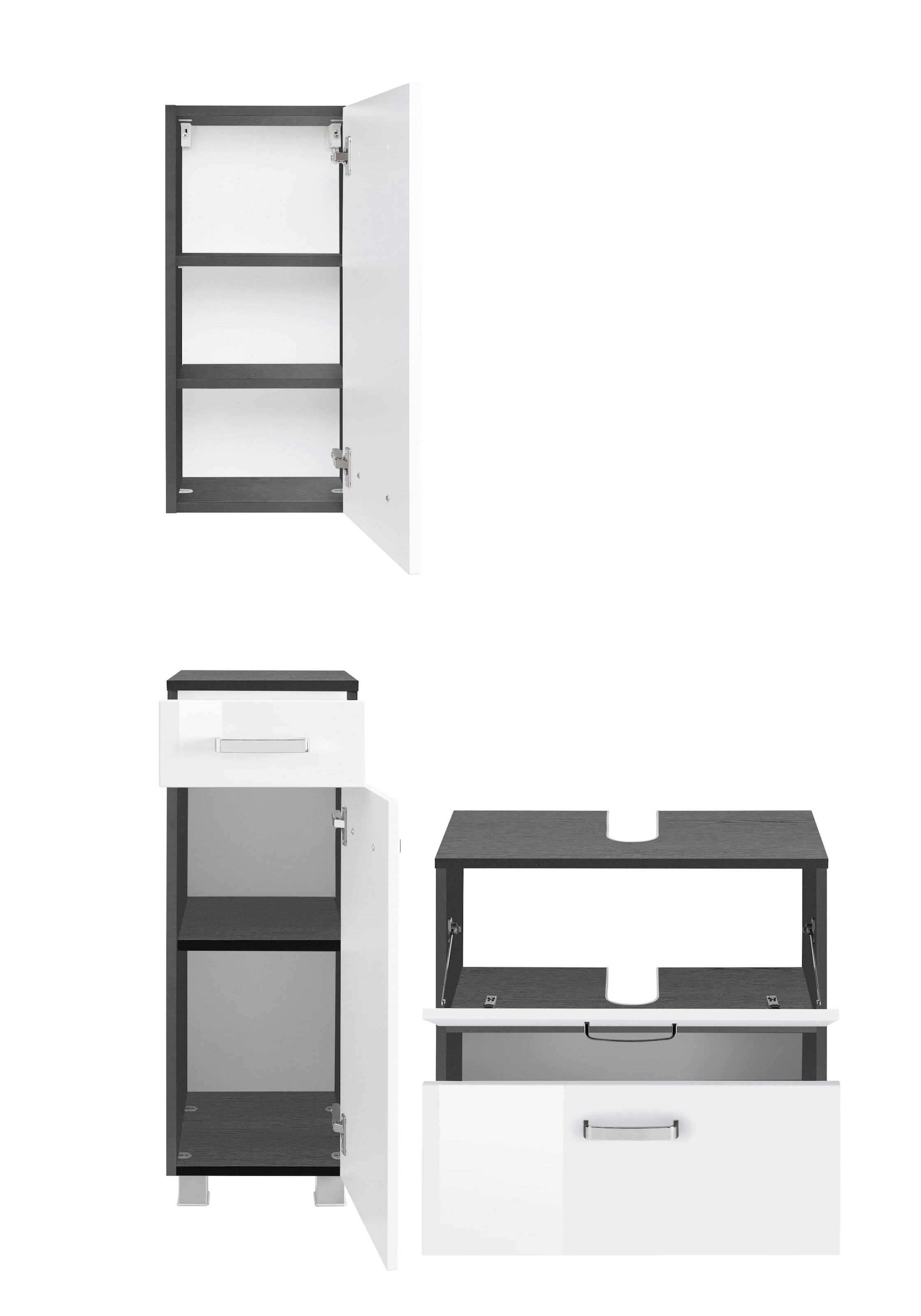 welltime Badmöbel-Set »Ravenna«, (3 St.), Hängeschrank, Unterschrank, Waschbeckenunterbeckenschrank