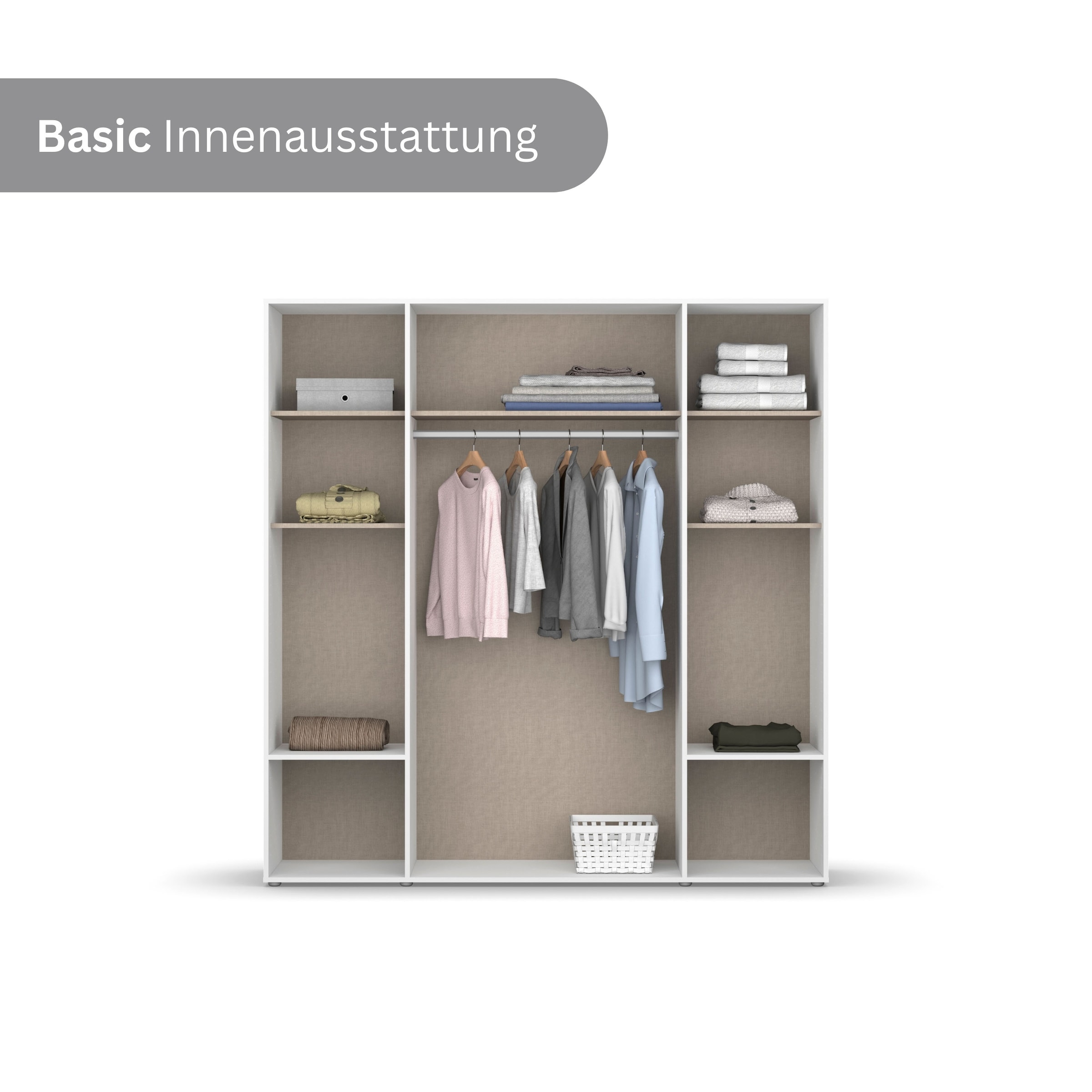 rauch Drehtürenschrank »Kleiderschrank Schrank Garderobe Wäscheschrank VOYAGER«, (in 3 verschiedenen Ausstattungen BASIC/CLASSIC/PREMIUM), moderne Griffe in Graumetallic mit Außenschubkästen MADE IN GERMANY
