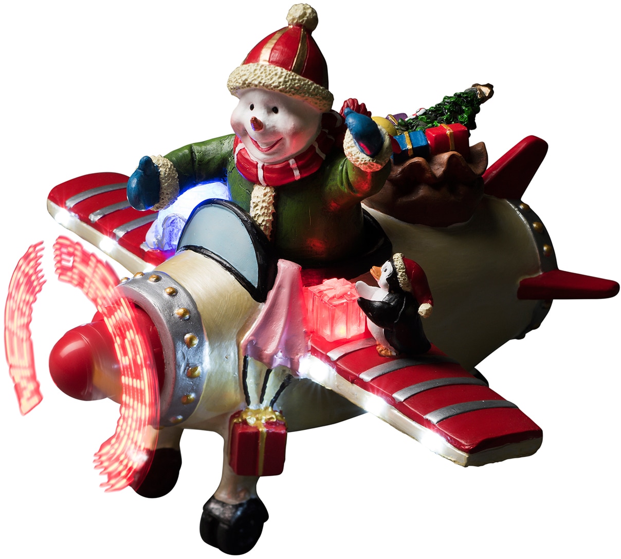 KONSTSMIDE Weihnachtsfigur, LED Szenerie Schneemann im Flugzeug, mit Animation
