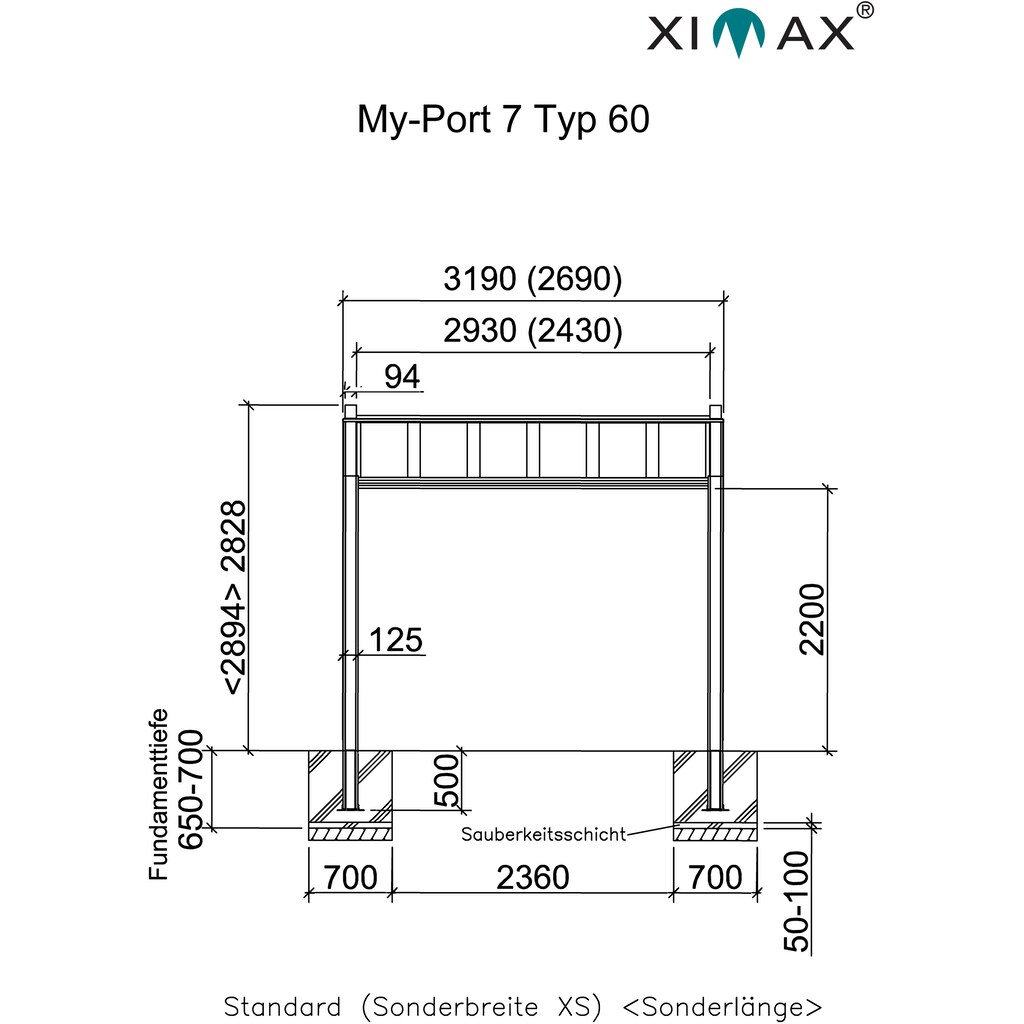 Ximax Einzelcarport »My-Port 7 Typ 3251 Typ 60 Standard-schwarz/silber«, Aluminium, 259 cm, schwarz-silber