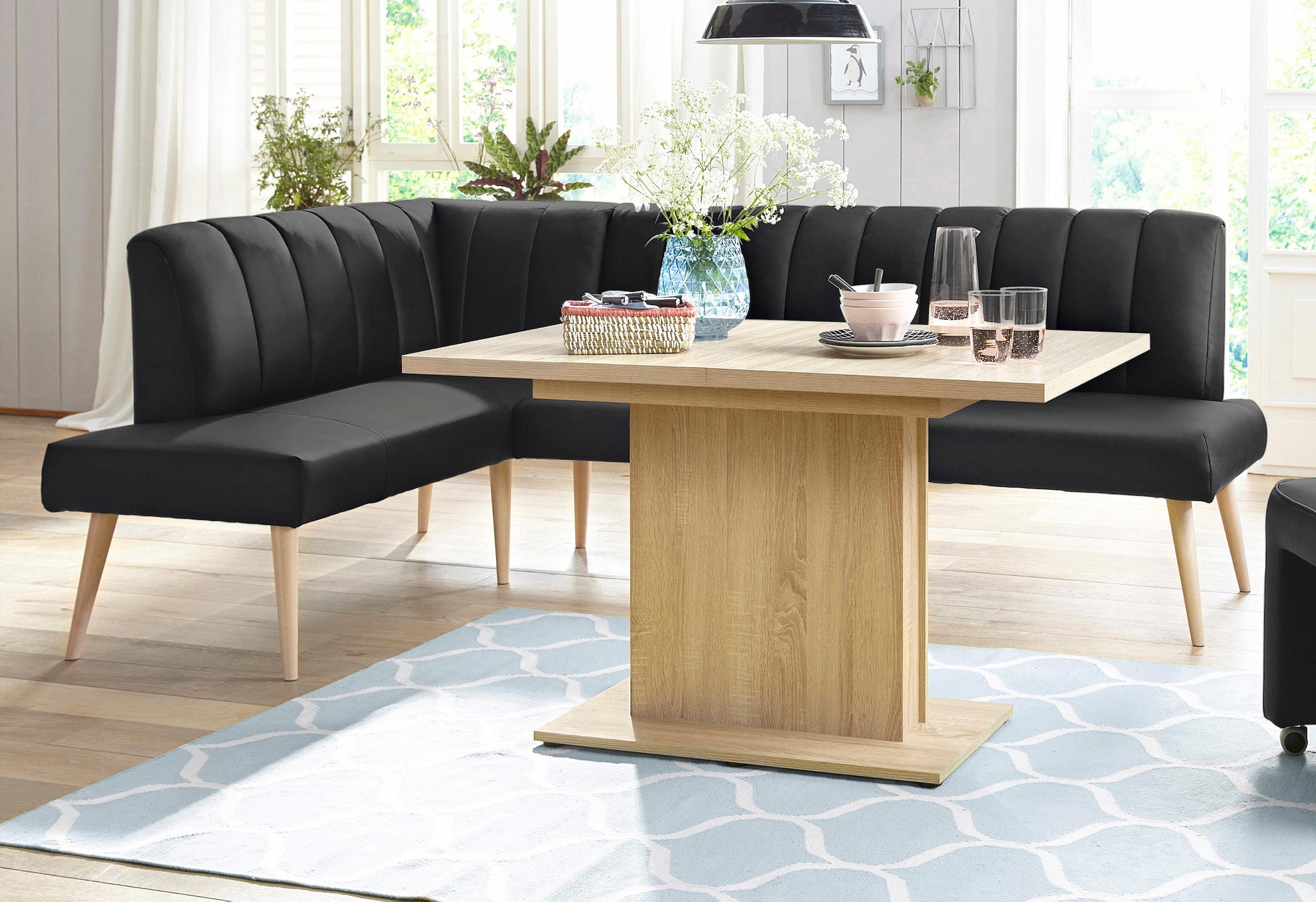 exxpo - sofa fashion Eckbank »Costa, moderne Rückensteppung, bequem und elegant, hoher Holzfuß« hochwertig verarbeitet, Frei im Raum stellbar