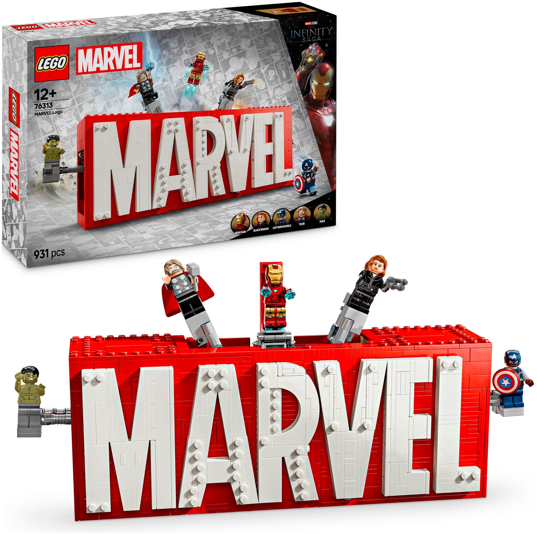 LEGO® Konstruktionsspielsteine »MARVEL Logo & Minifiguren (76313), LEGO Super Heroes«, (931...