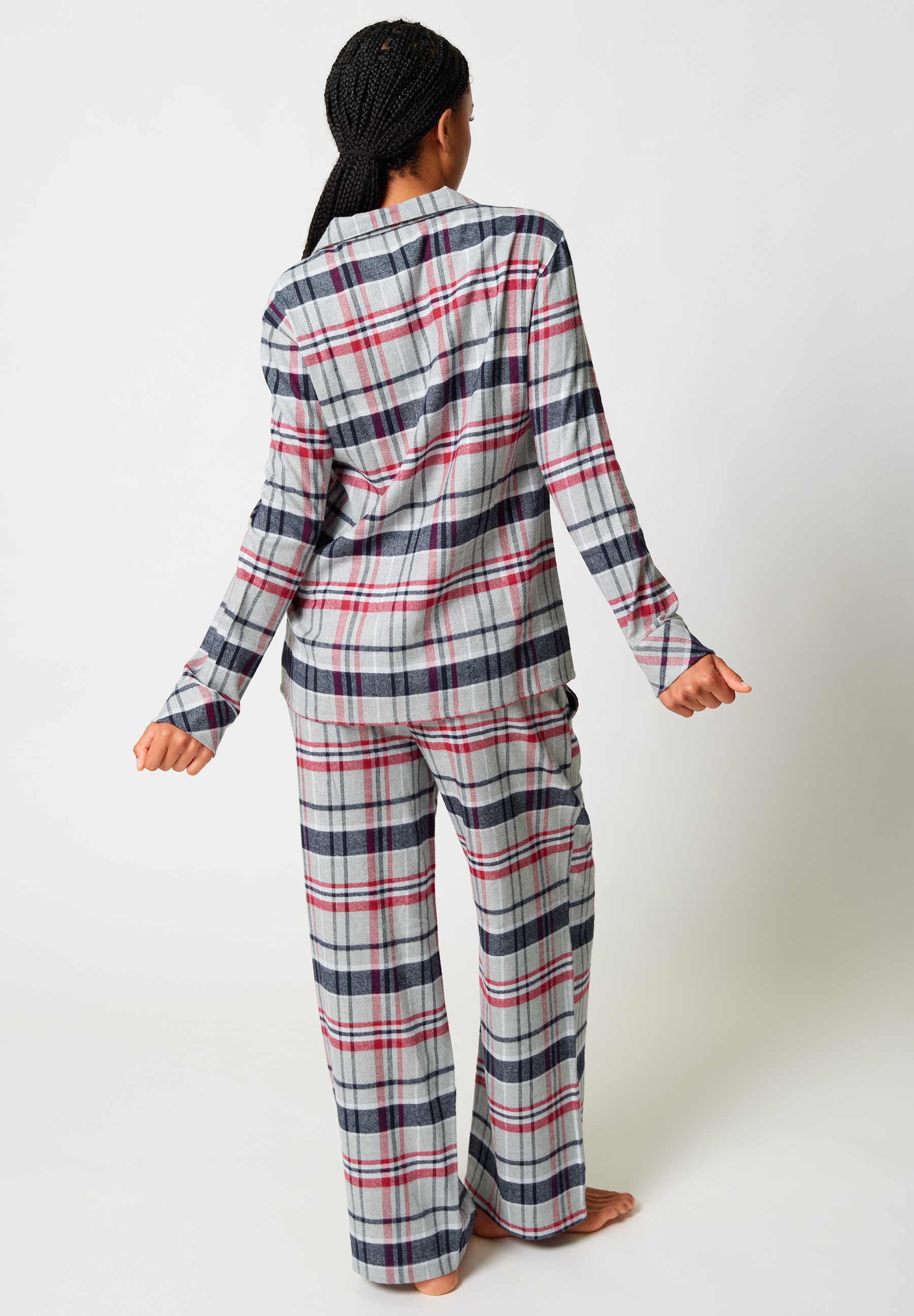 Skiny Pyjama »Night In Skiny Flanell« 2 tlg. wärmend, Cotton, kuschelig weich, Bindeband, elastischer Bund