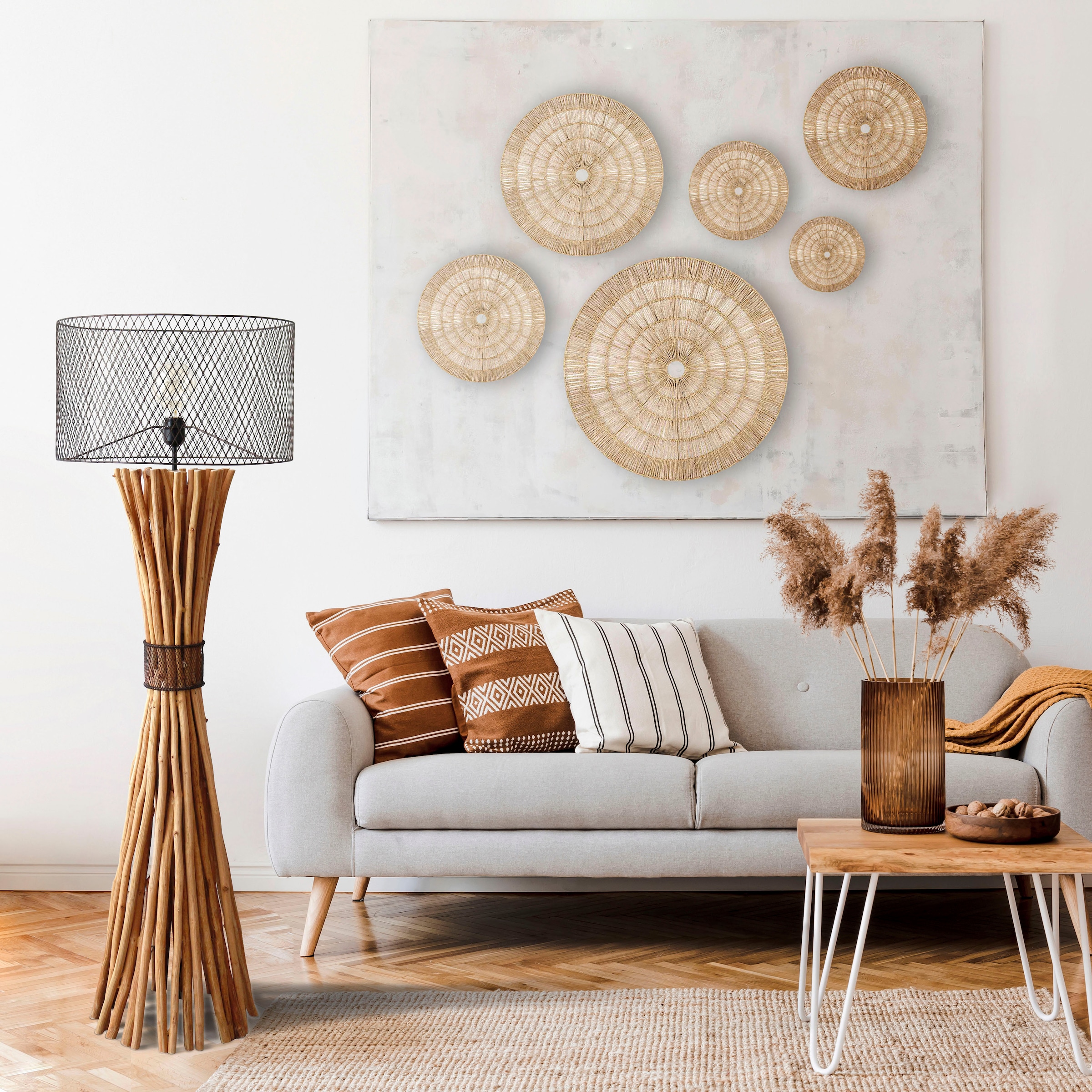 SalesFever Stehlampe »Bailee«, 1 flammig, Leuchtmittel E27 | ohne Leuchtmittel, handgefertigt, Schirm im Rost-Look