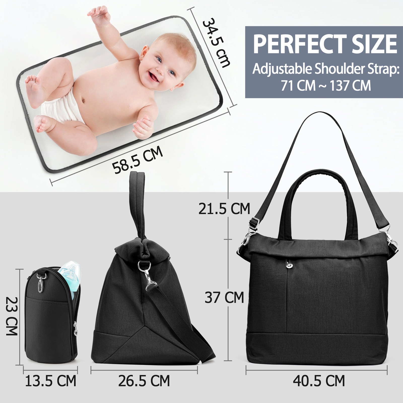 Fillikid Wickeltasche »Palma, schwarz«, mit Thermotasche und Wickelunterlage