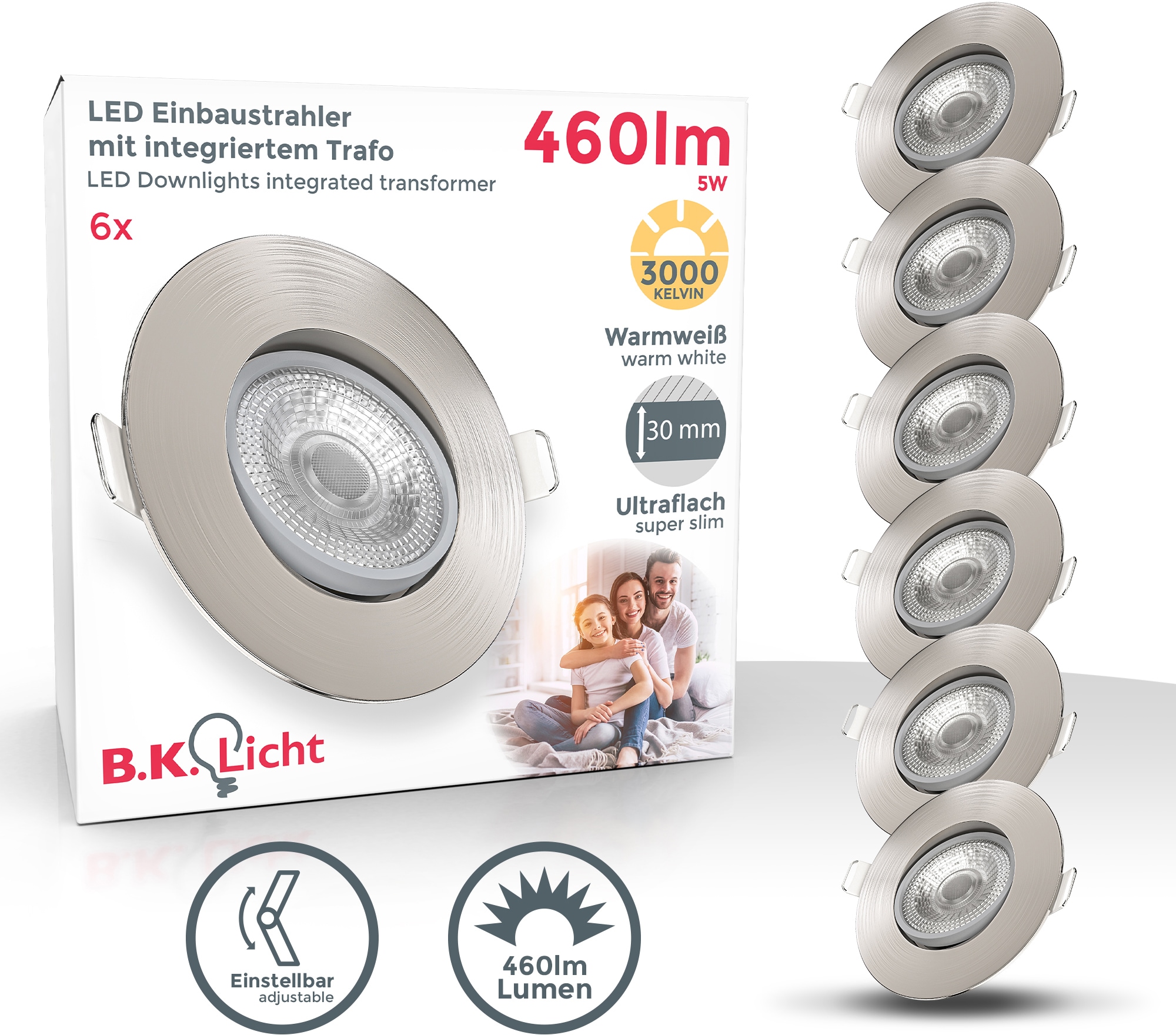 B.K.Licht LED Einbauleuchte, 6 flammig-flammig, Jahren 3 ultra-flach, online XXL Einbauspots, schwenkbar, Deckenstrahler, | SET kaufen Garantie 6er mit IP23