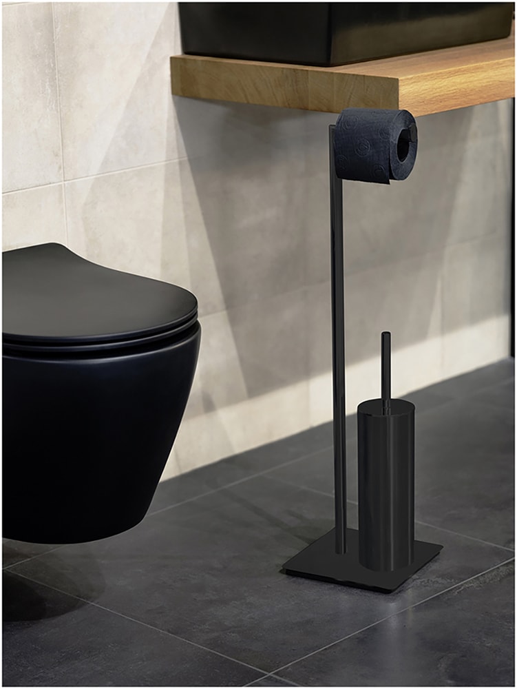WENKO WC-Garnitur »Modell Recco«, aus Metall, Standgarnitur, Stahl, mit Toilettenpapierrollenhalterung und Klobürste