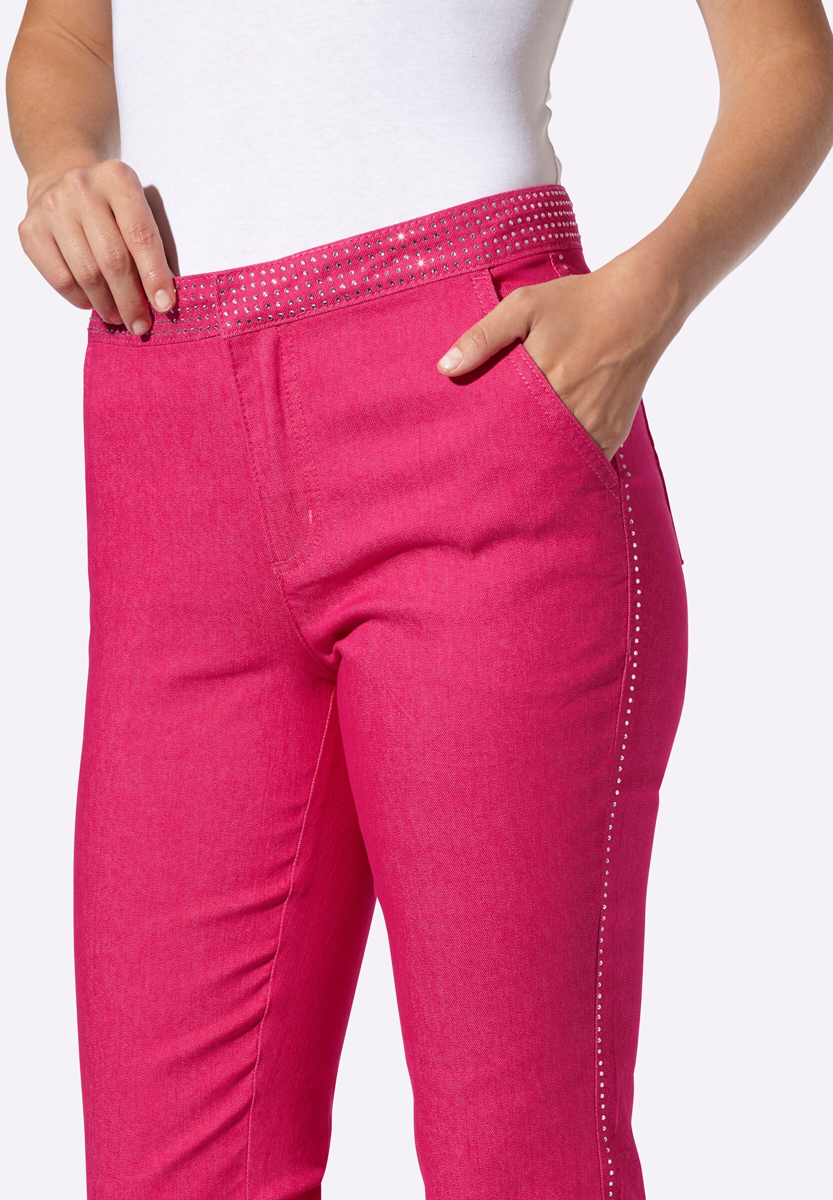 heine Bootcut-Jeans »Bauchweg-Jeans Bootcut-Jeans mit Glitzersteinchen-Applikation«