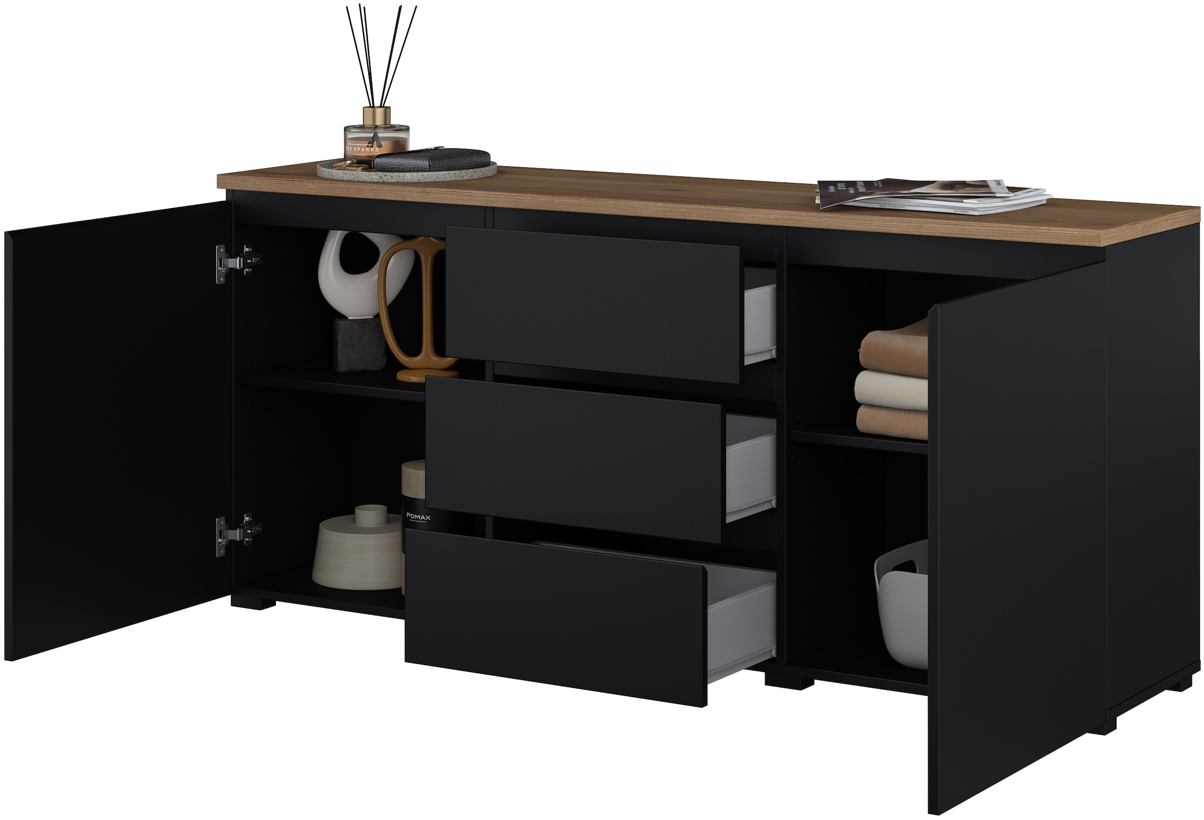 OTTO home Sideboard »Modo, Breite 150 cm, moderne grifflose Kommode 2Türen/3 SK« Schubladenkommode mit viel Stauraum, Einlegeböden verstellbar