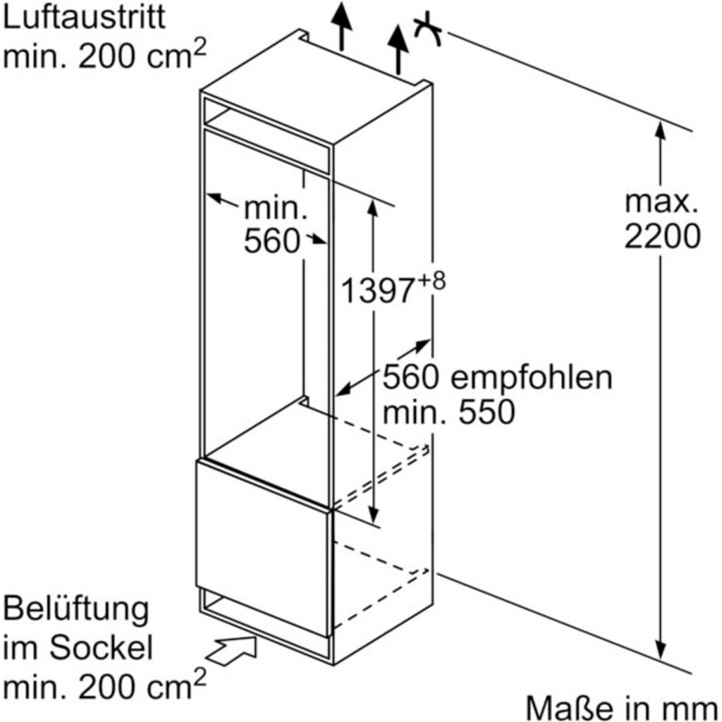 BOSCH Einbaukühlschrank »KIF51AFE0«, KIF51AFE0, 139,7 cm hoch, 54,5 cm breit