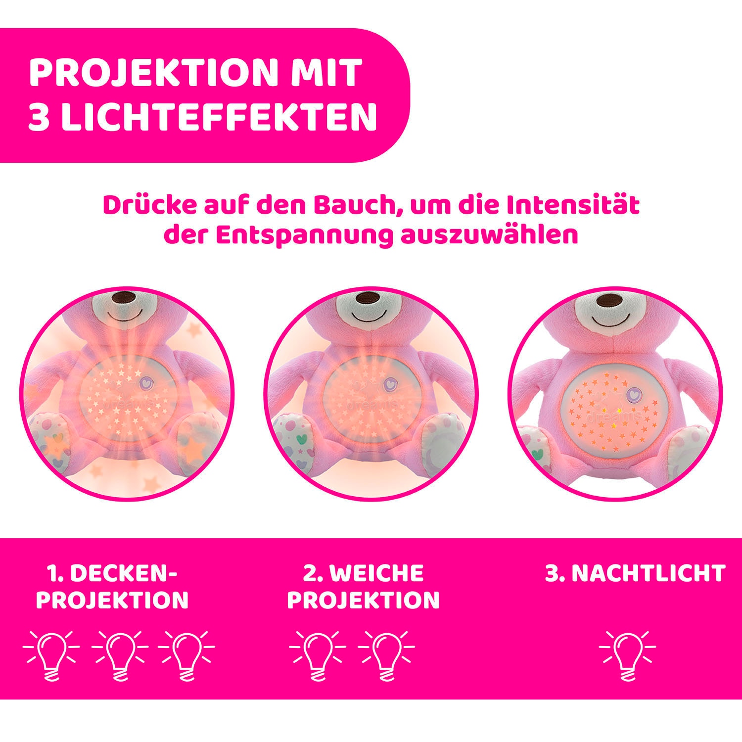 Chicco Kuscheltier »First Dreams Baby Bär, Rosa«, mit Lichtprojektion und Soundfunktion